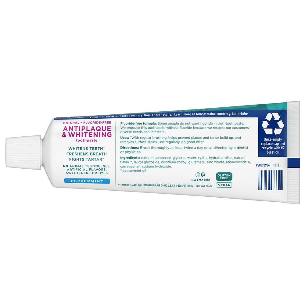 Fluoride-Free Antiplaque & Whitening Peppermint Natural Toothpaste