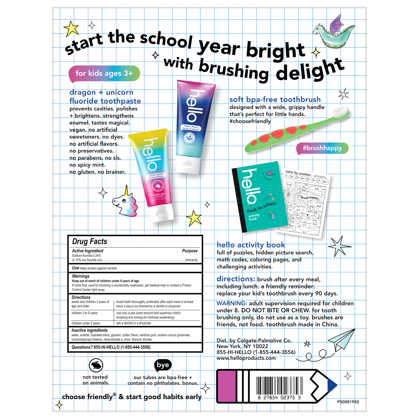 hello kids toothbrush and toothpaste back to school kit