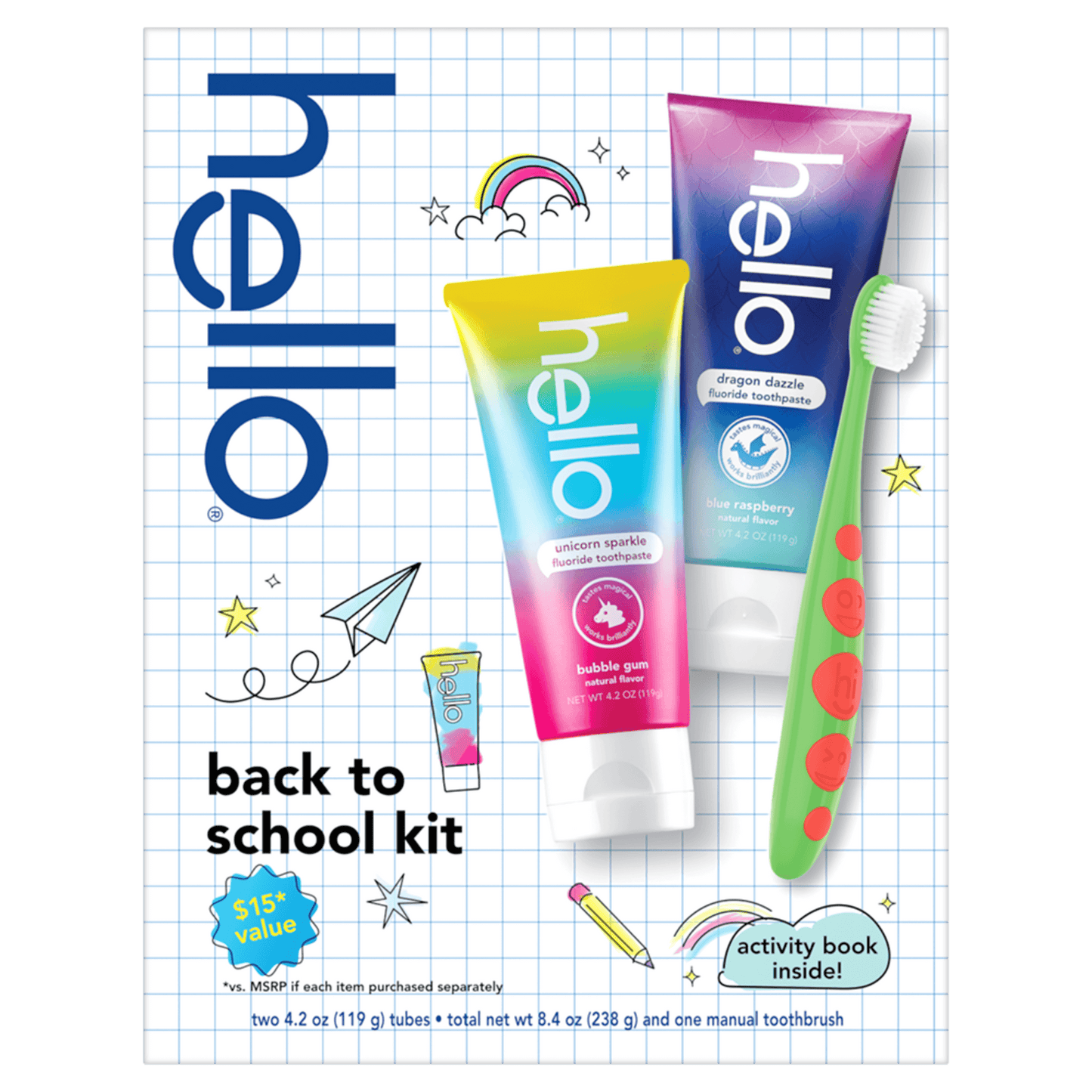 hello kids toothbrush and toothpaste back to school kit
