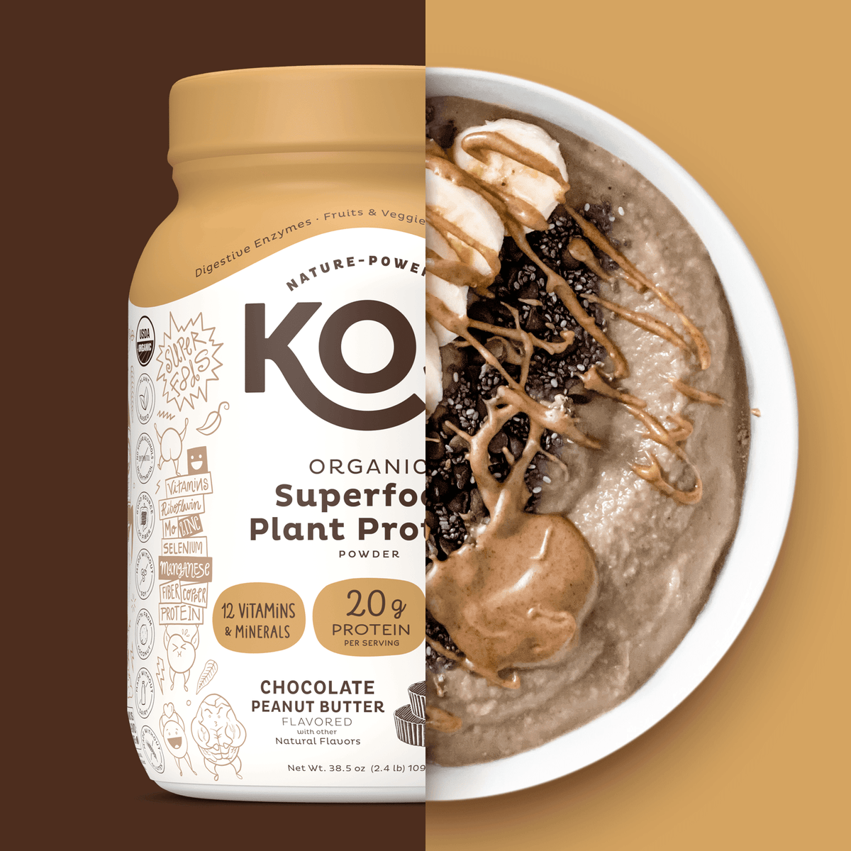 Organic Plant Protein, Chocolate Peanut Butter, 28 Servings - Vegan America