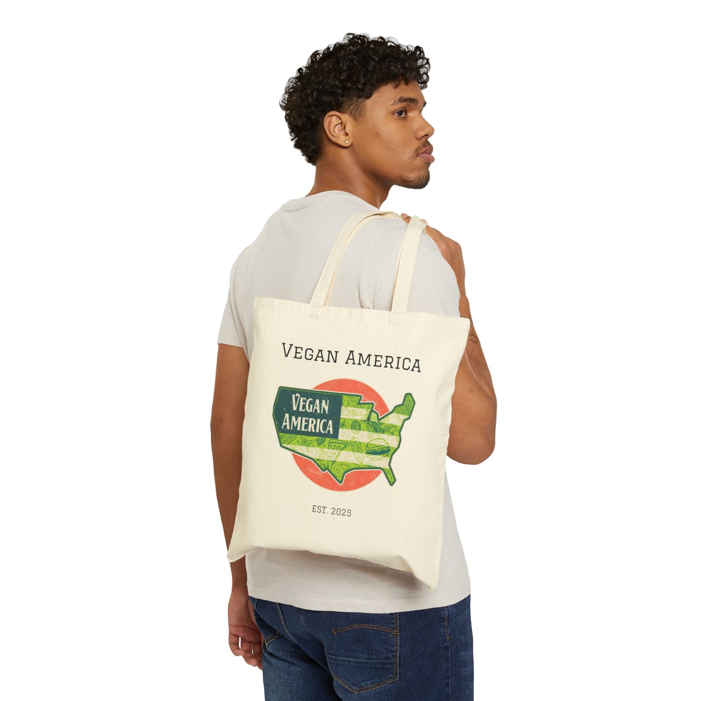 Vegan America Tote Bag | Eco-Friendly Shopping Bag, Reusable Grocery Bag, Gift for Vegans, Stylish Market Tote, Organic Cotton Bag