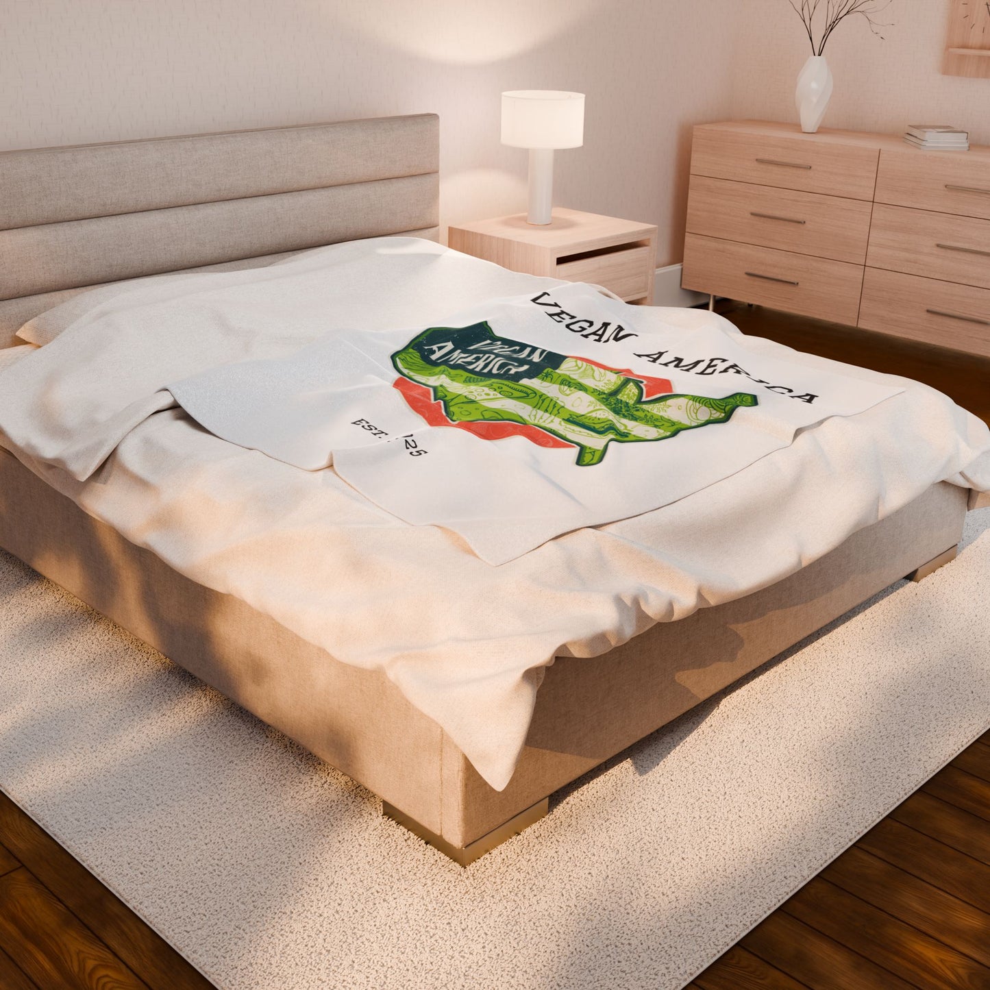 Cozy Vegan America Plush Blanket | Sustainable Home Decor, Gift for Vegans, Housewarming, Eco-Friendly Throw, Unique Blanket