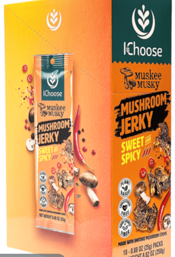 Muskee Musky Mushroom Jerky, 5 - Spice Flavor, Vegan, High - Fiber Snack, Meatless Jerky, 0.88 oz (25g) - 10 Pack Box - Vegan America