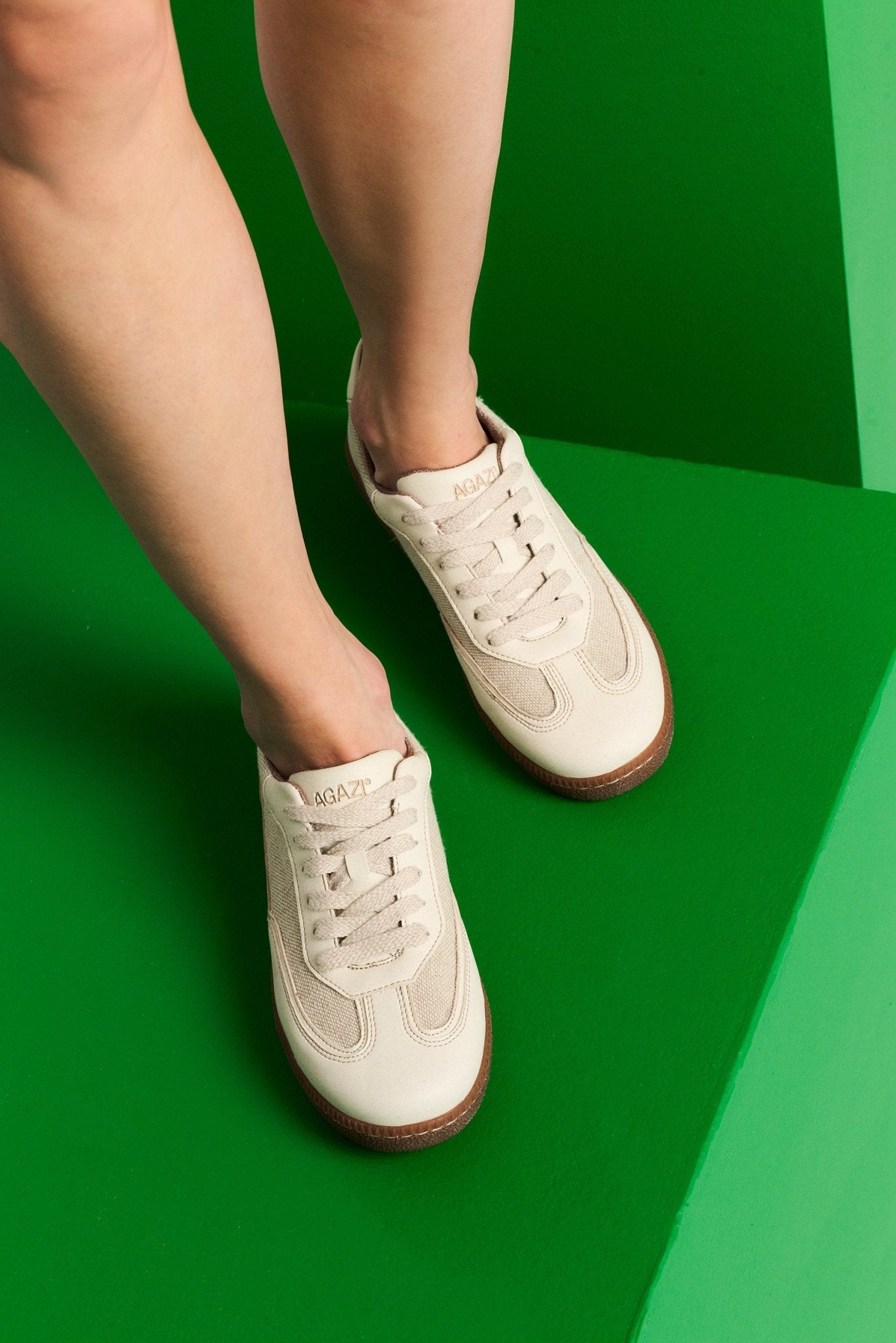 MULE HAZE – beige mule sneakers from apple leather and linen - Vegan America