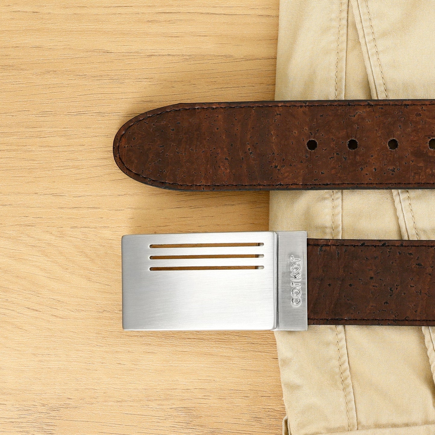 Reversible Cork Belt with Plaque Buckle 35 mm (1 3/8")