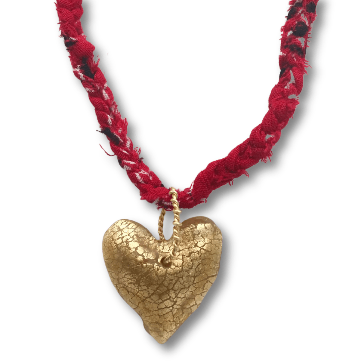 Upcycled Bandana Heart Necklace, Red