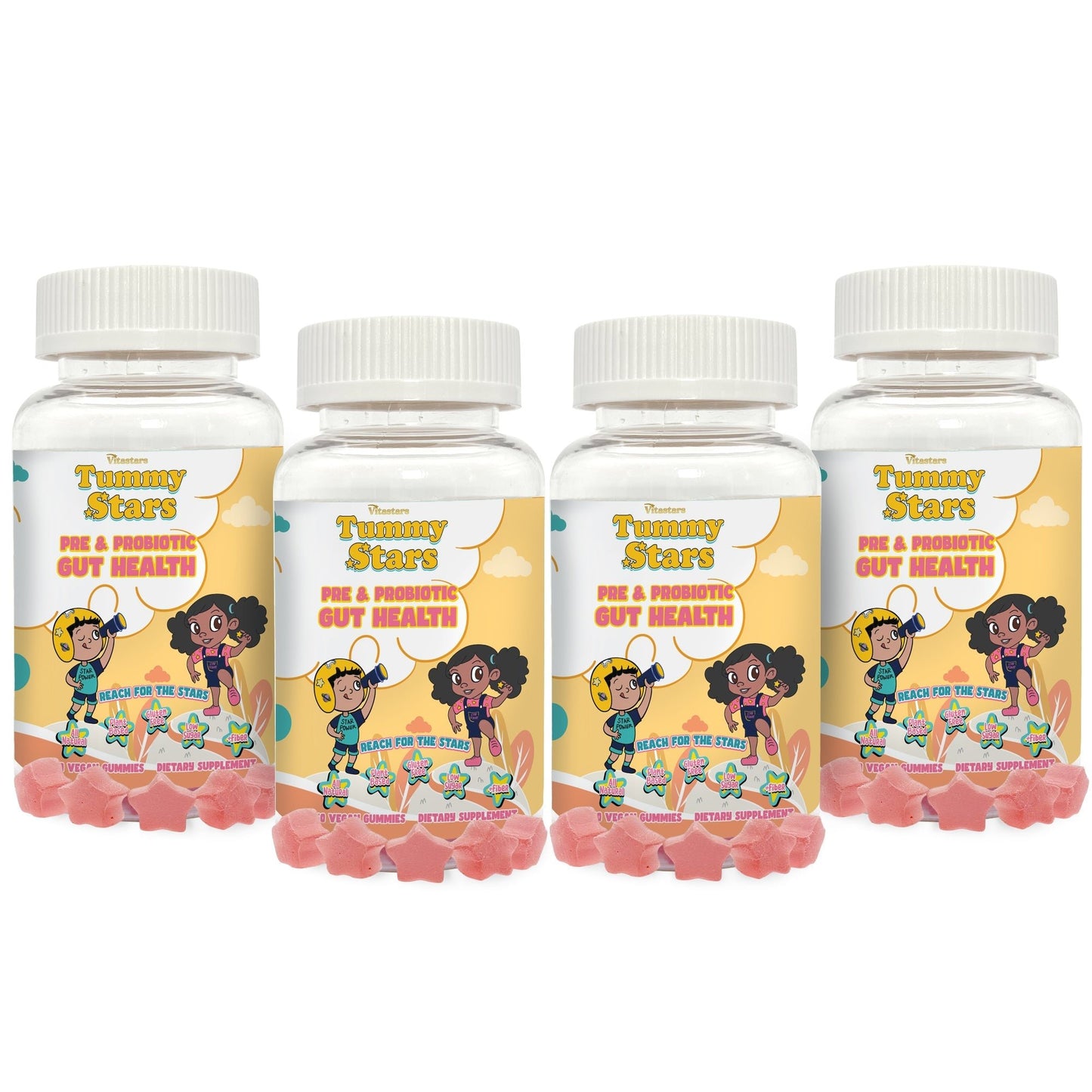 Tummy Stars Kids Prebiotic & Probiotic Gummies + Fiber – Gut Health & Digestion Support for Kids | Promotes Regularity, Detox Support & Mood Support | Vegan, 60 Count - Vegan America