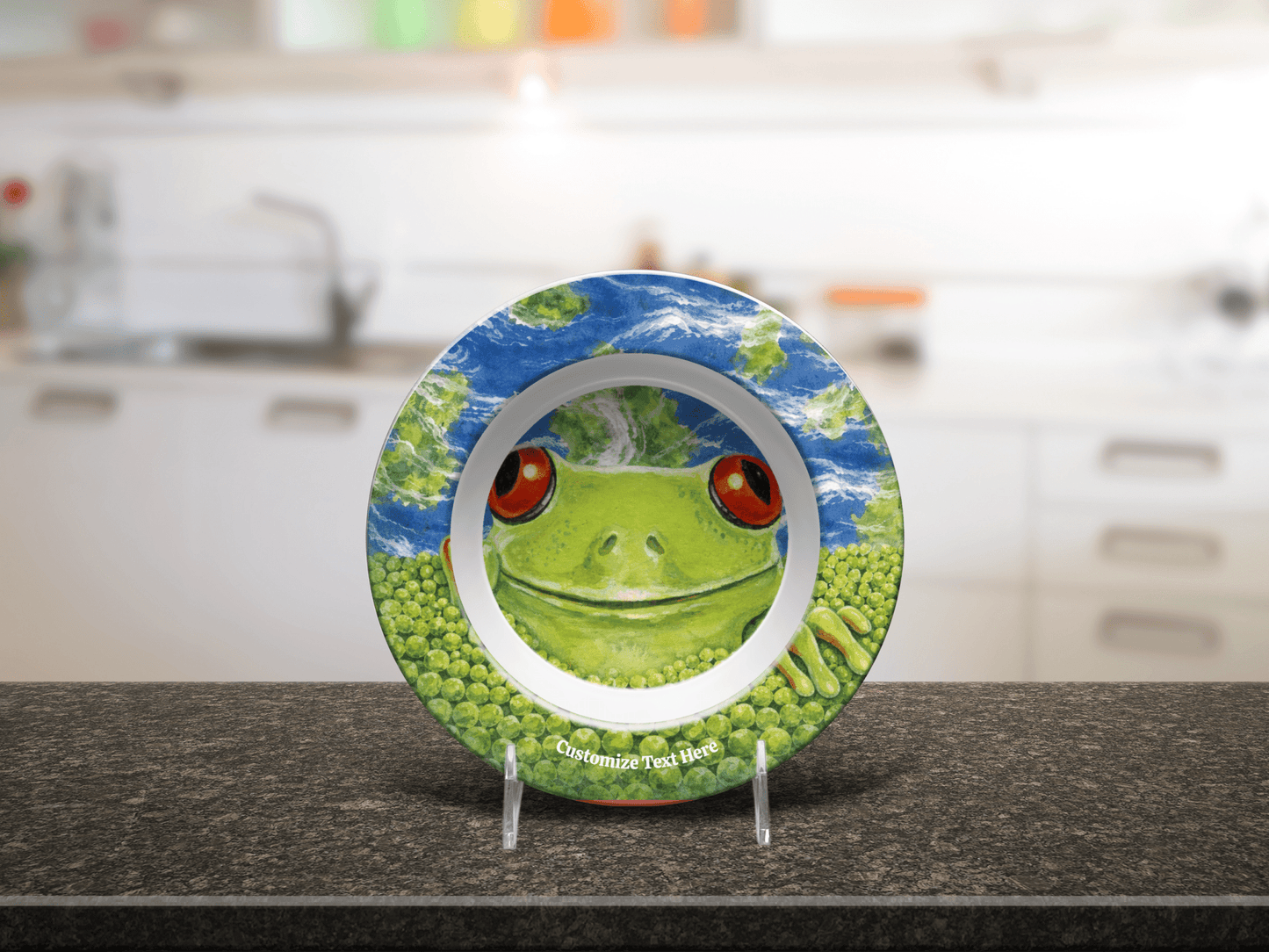 Personalized Plate & Bowl with Frog & Peas – Whimsical Tableware for Everyone - Vegan America