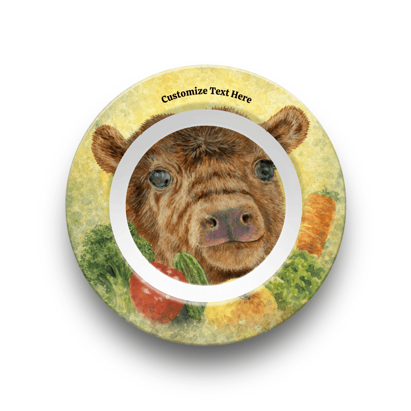 Personalized Plate & Bowl with Cow & Garden Veggies – Whimsical Tableware for Everyone - Vegan America