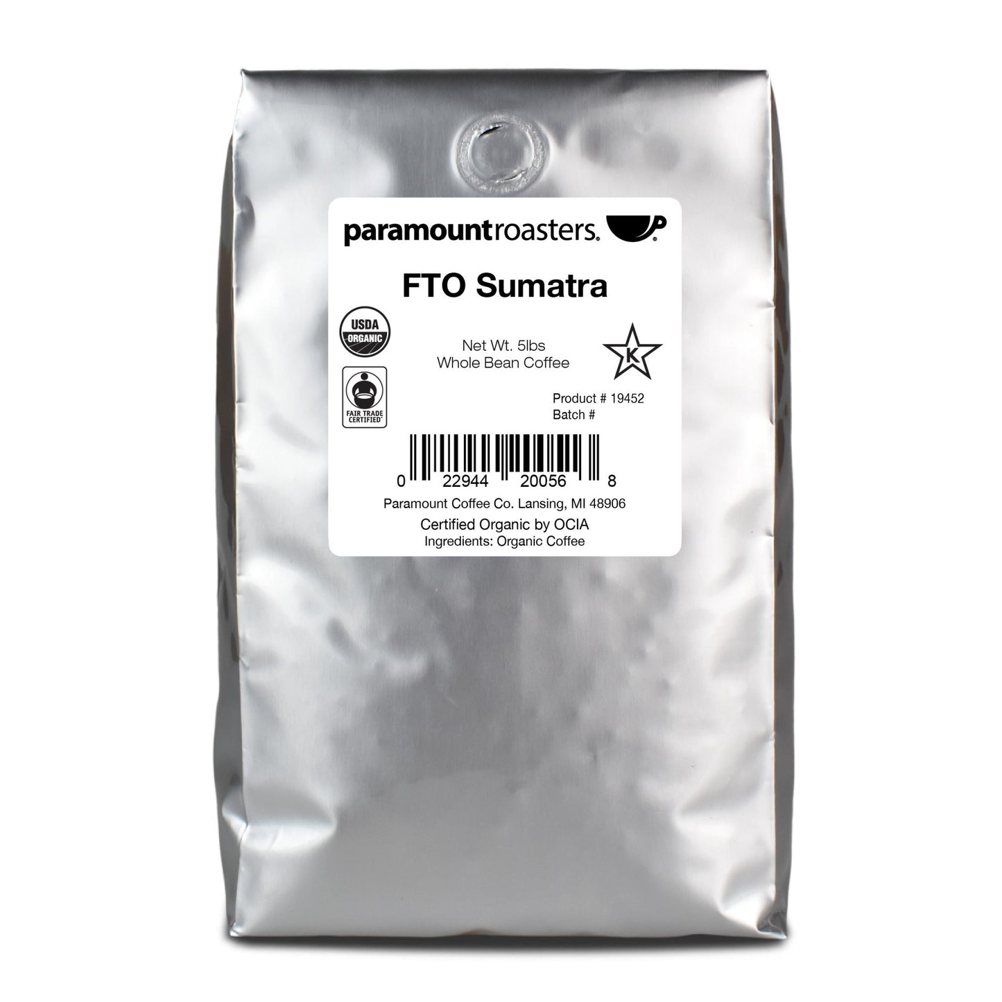 Fair Trade Organic Sumatra 5lb Whole Bean Coffee - Vegan America