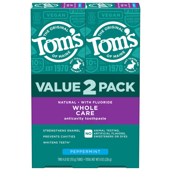 Whole Care Peppermint Natural Toothpaste with Fluoride (2-Pack)