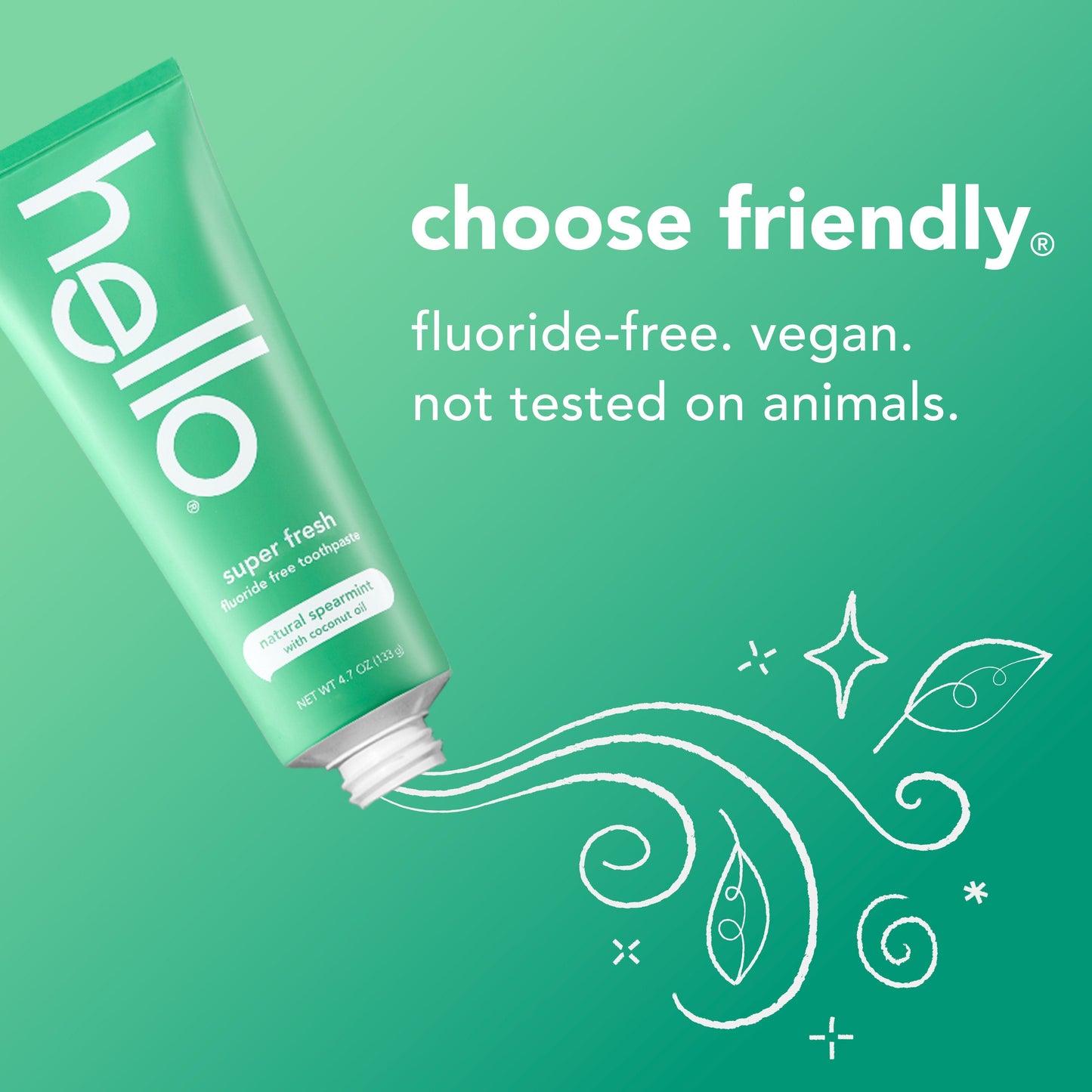 hello super fresh + friendly fluoride free toothpaste
