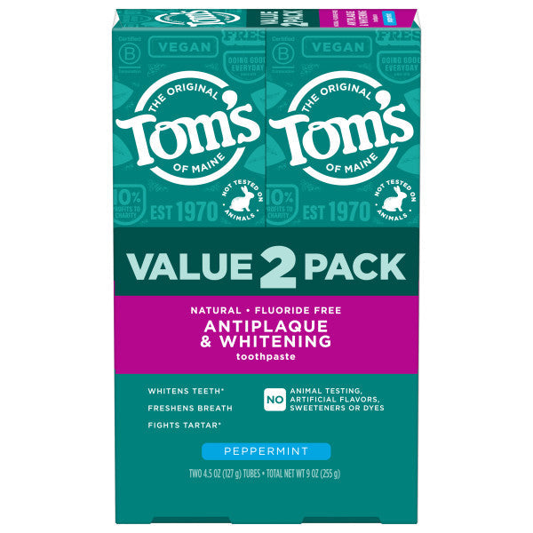 Fluoride-Free Antiplaque & Whitening Peppermint Natural Toothpaste (2 Pack)