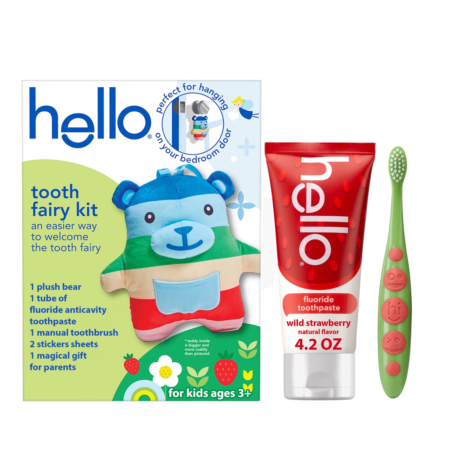 hello tooth fairy kit with tooth fairy door hanger and tooth teddy bear