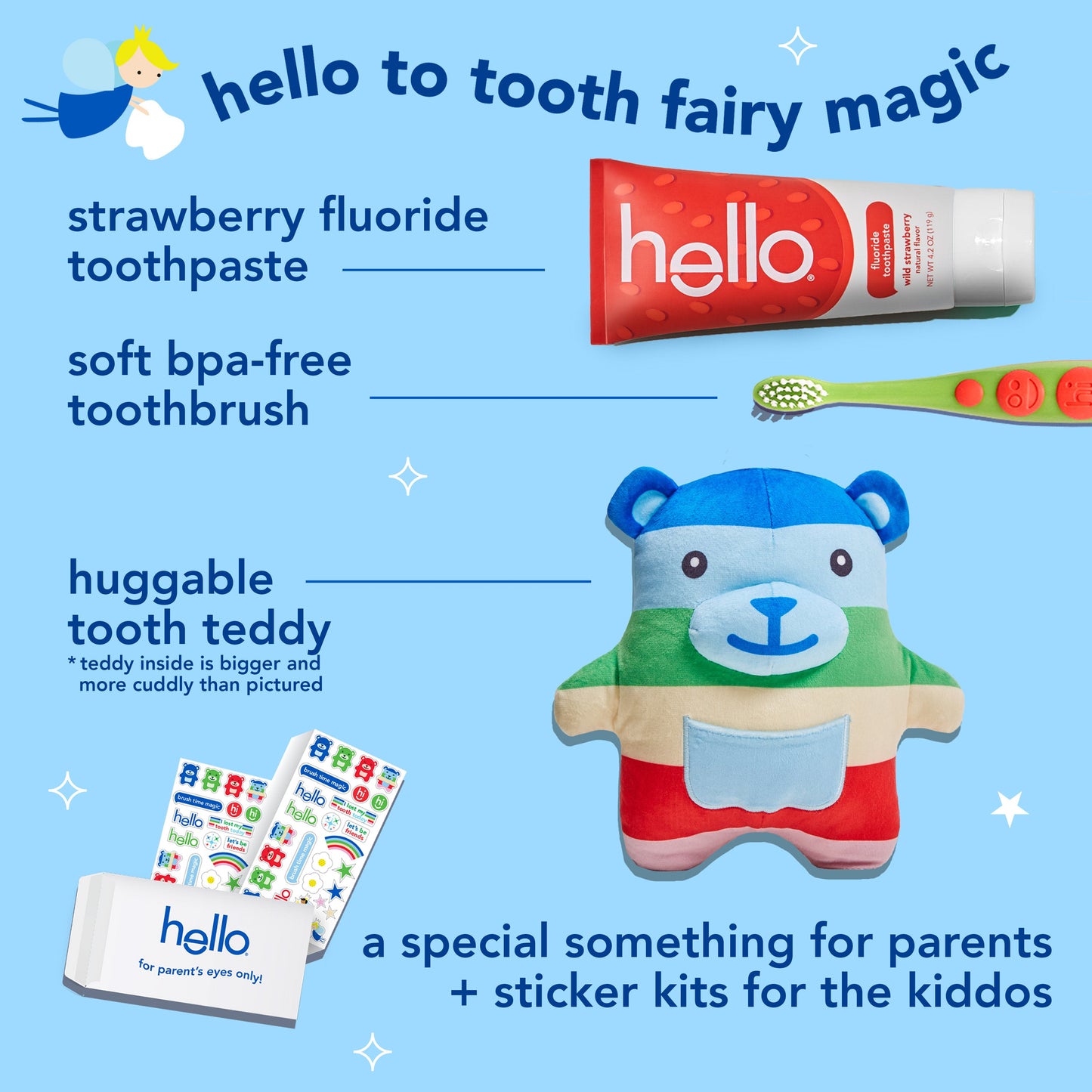 hello tooth fairy kit with tooth fairy door hanger and tooth teddy bear