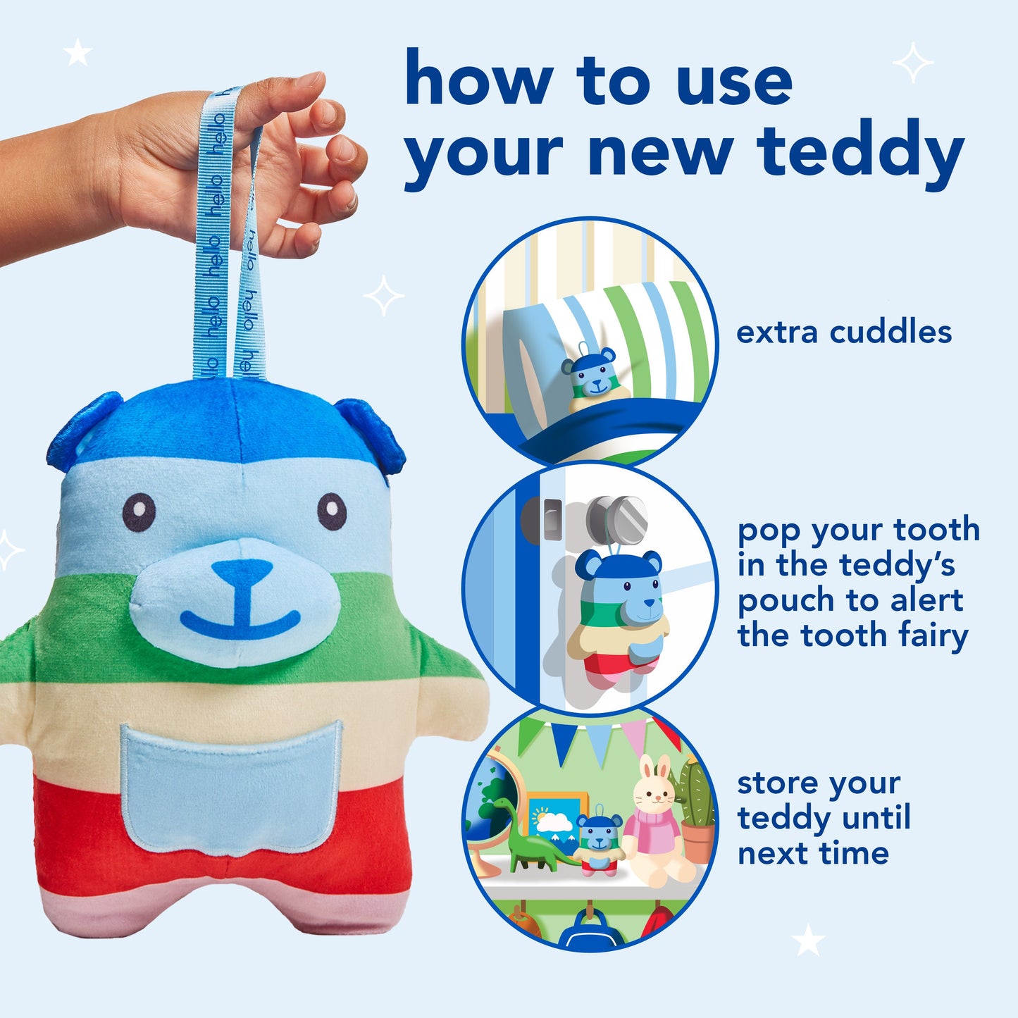 hello tooth fairy kit with tooth fairy door hanger and tooth teddy bear