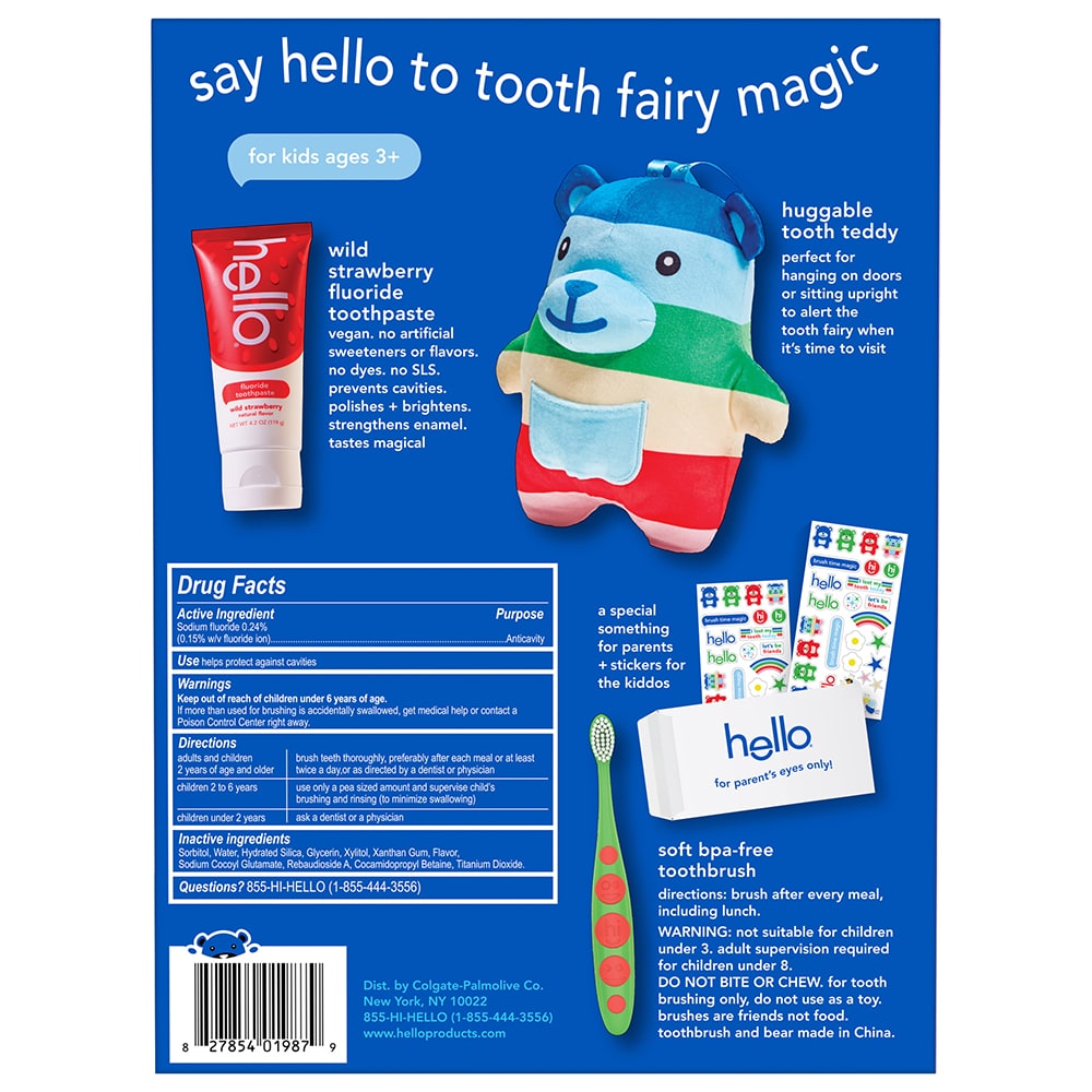 hello tooth fairy kit with tooth fairy door hanger and tooth teddy bear