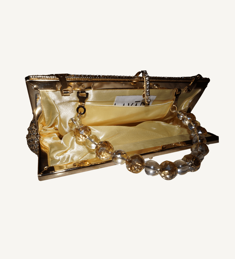 Gold with Crystals Frame Clutch - Vegan America
