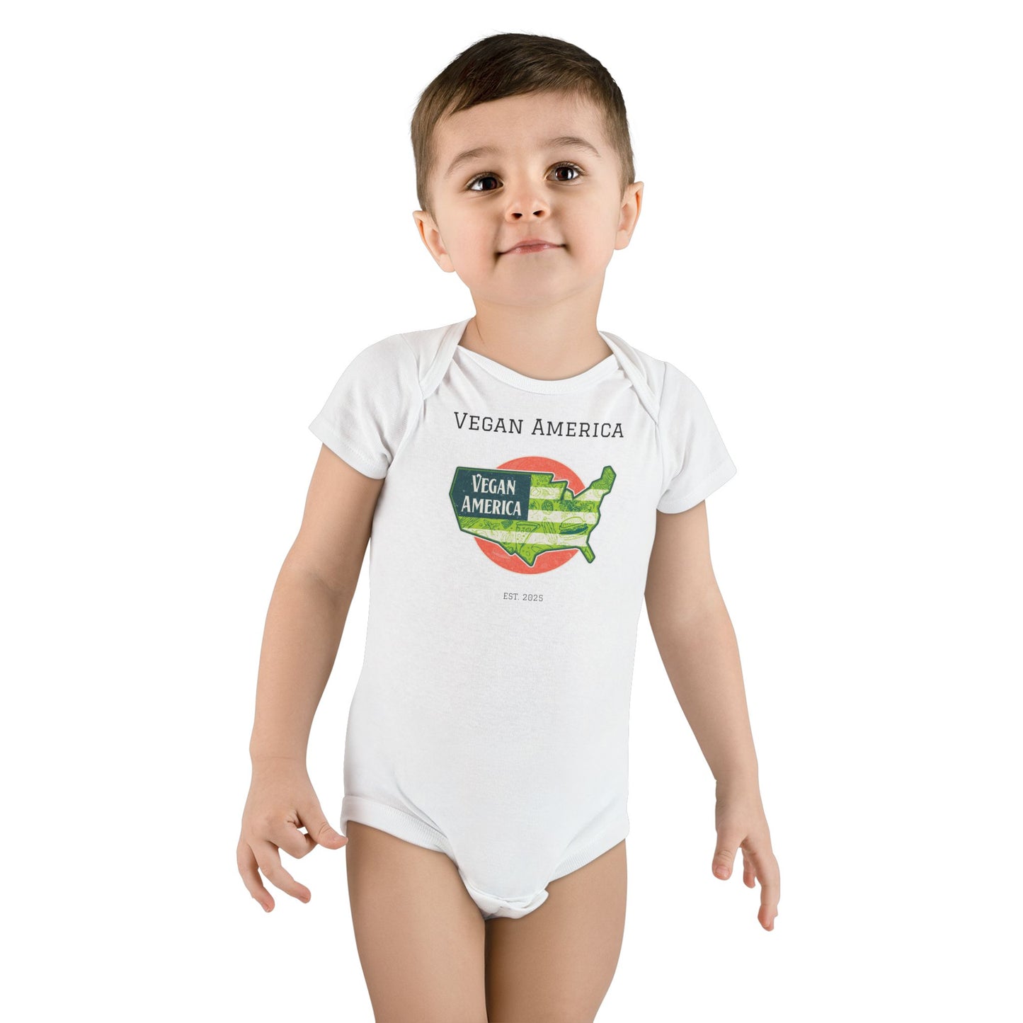 Organic Baby Bodysuit, Vegan America Infant Onesie, Eco-Friendly Baby Clothes, Gift for New Parents, Cute Baby Outfit