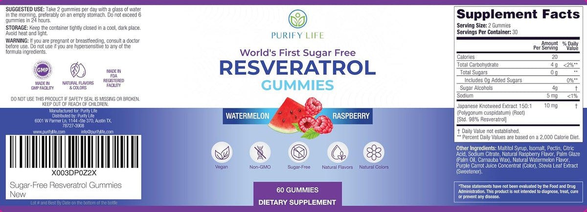 Sugar-Free Resveratrol Gummies, Antioxidant Support Supplement, 60 ct