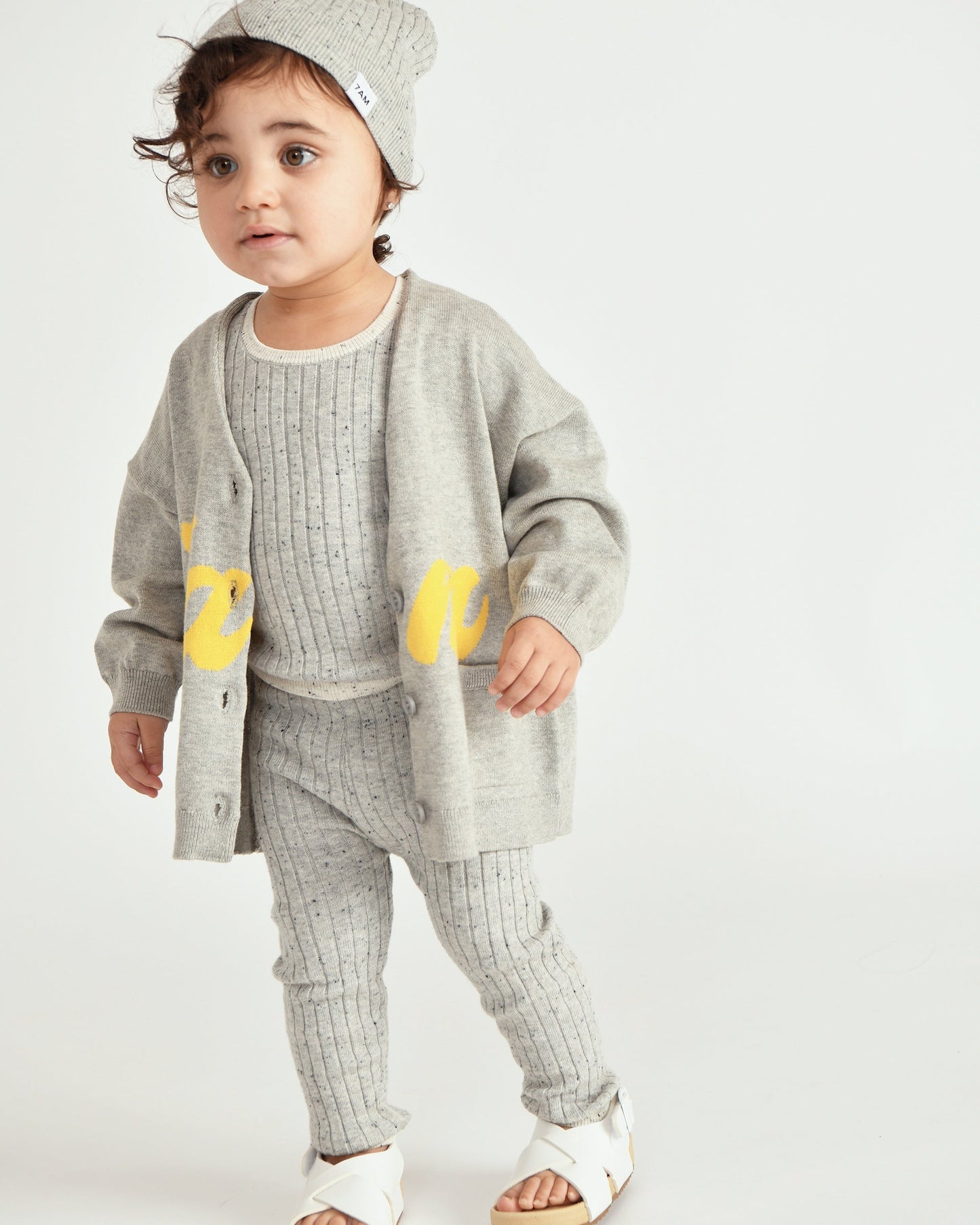 7AM Logo Boxy Cotton Cardigan