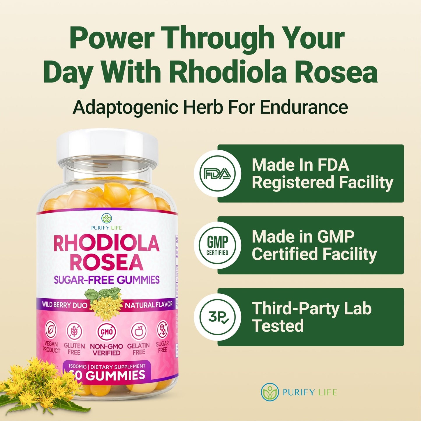 Sugar - Free Rhodiola Rosea Gummies - Vegan America
