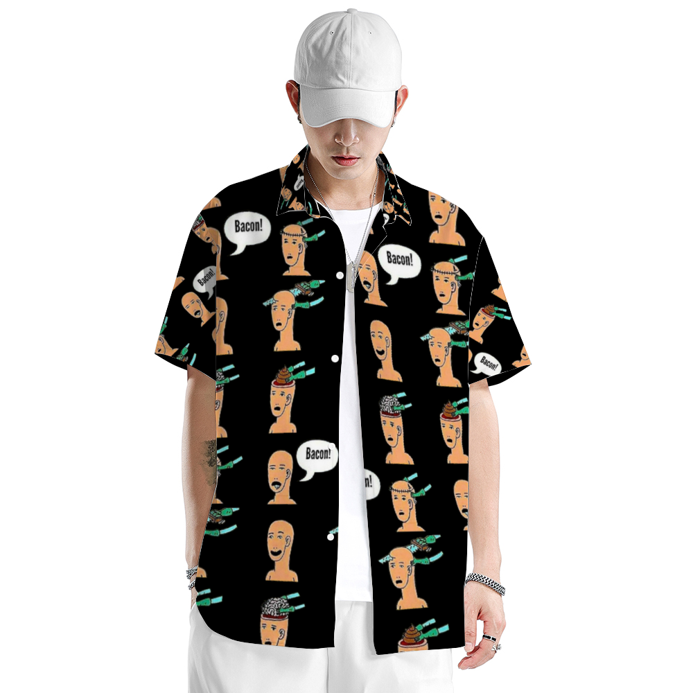 Vegan " Bacon Tho" Short Sleeve Unisex Button down Shirt