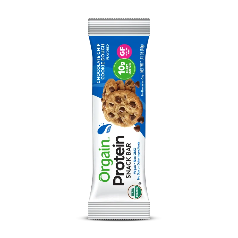 Front of Organic Protein Bar - Chocolate Chip Cookie Dough Flavor in the 12 Bars Size