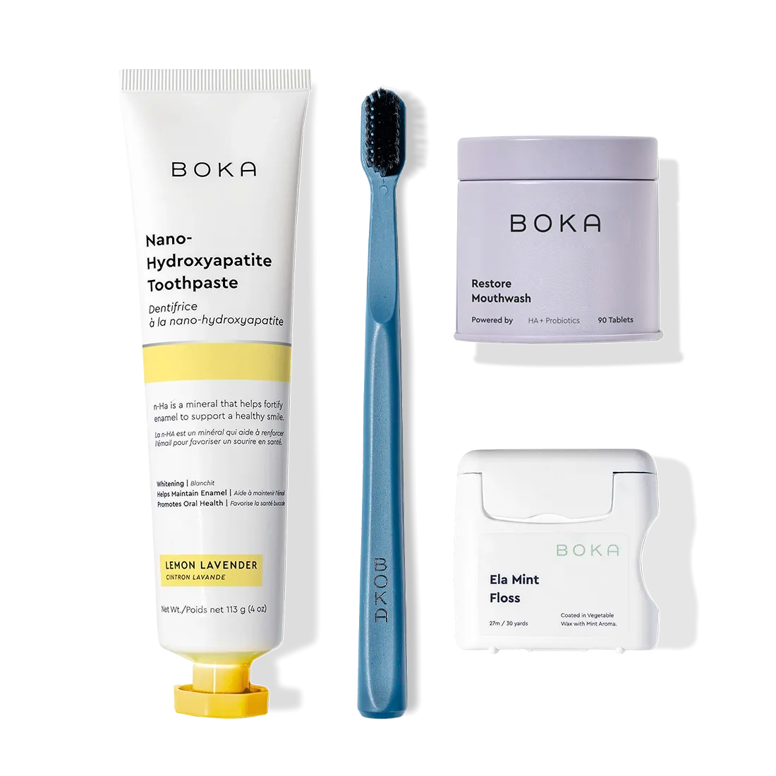 The Advanced Kit includes kid-safe toothpaste (even if swallowed), a toothbrush, mint floss & mouthwash tabs.