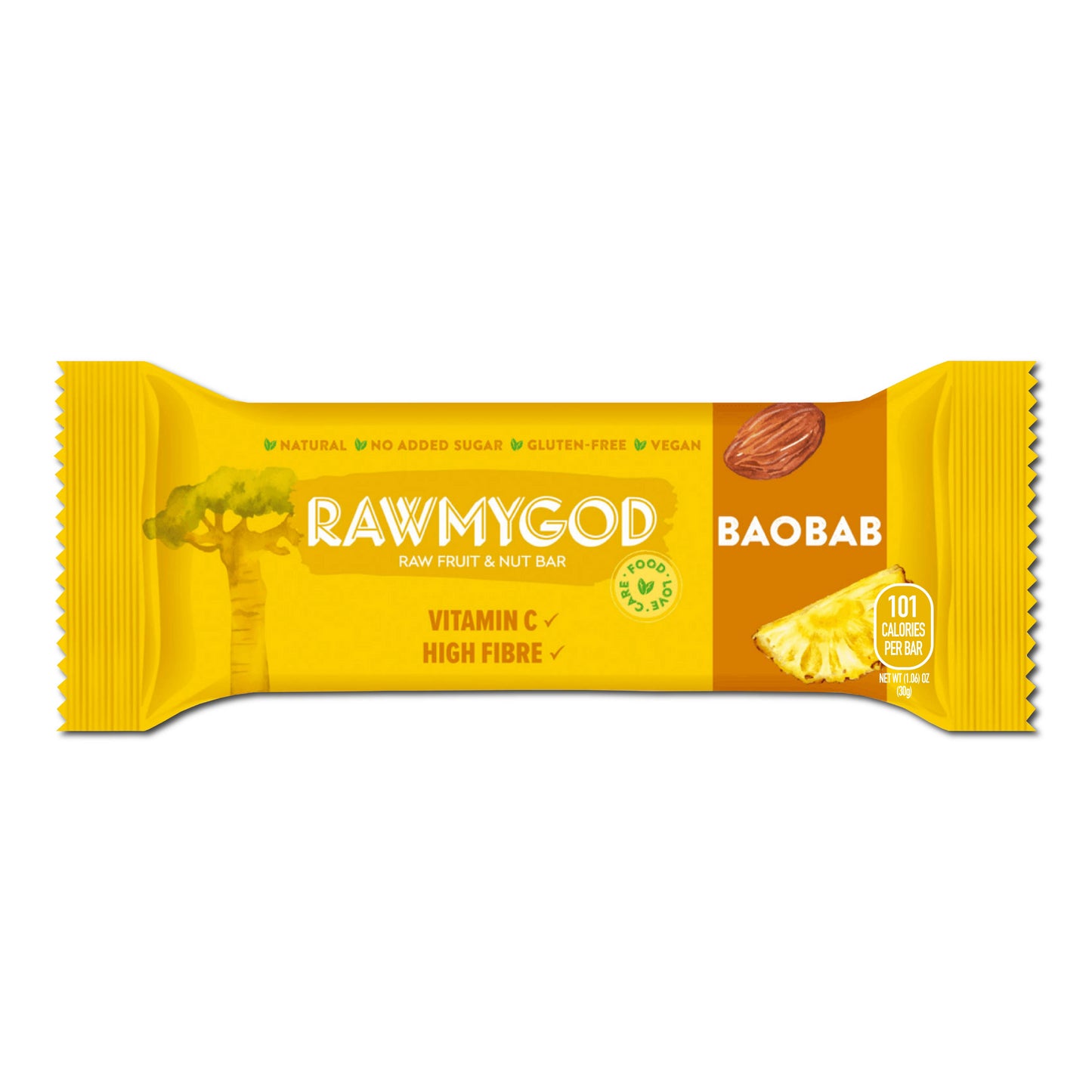RAWMYGOD Baobab Raw Fruit & Nut Bar, Box of 20