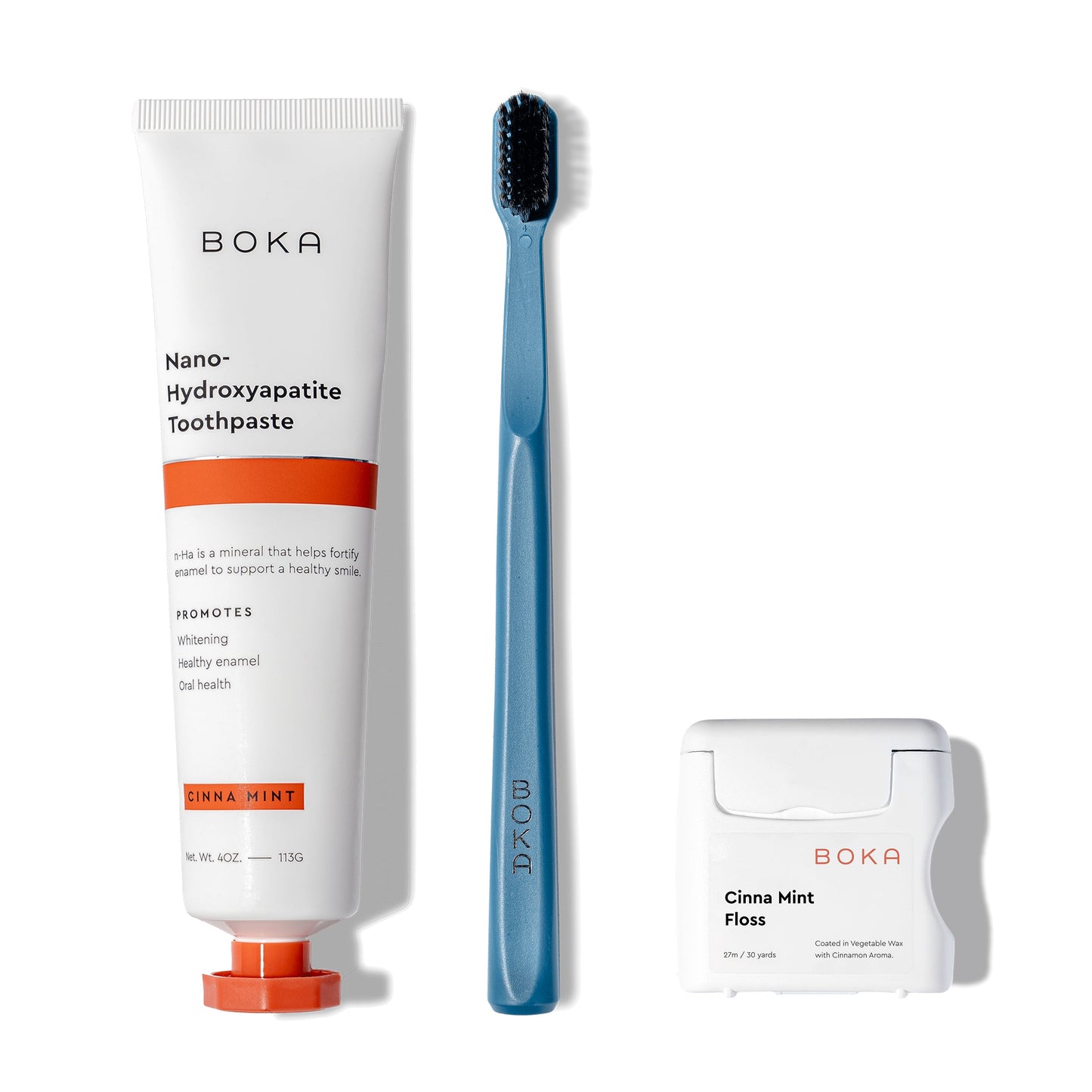 Classic Kit: nano-hydroxyapatite toothpaste, teflon-free floss, blue activated charcoal toothbrush.