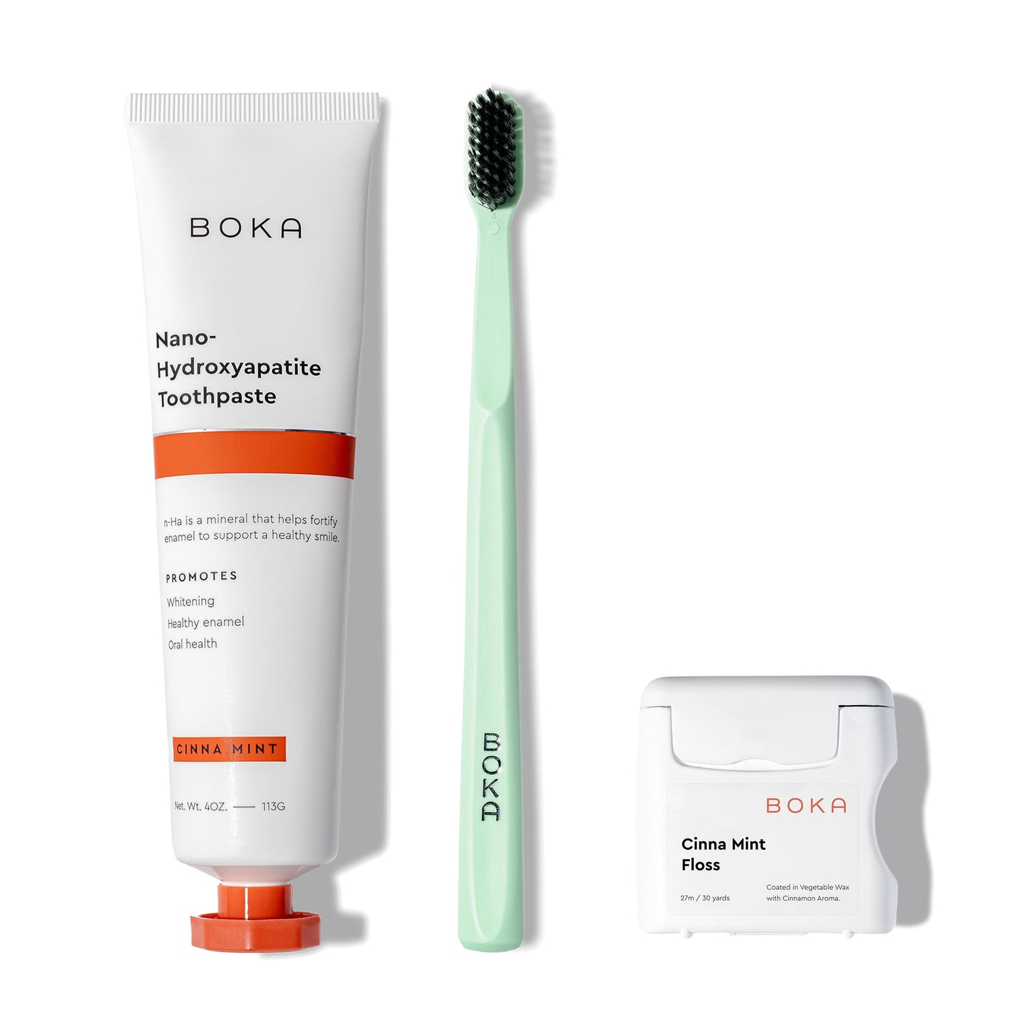 The Classic Kit includes nano-hydroxyapatite toothpaste, a mint-green brush, and teflon-free floss.