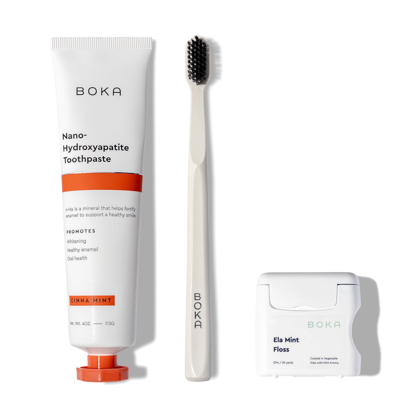 Classic Kit with nano-hydroxyapatite toothpaste, charcoal-bristle brush & teflon-free floss.