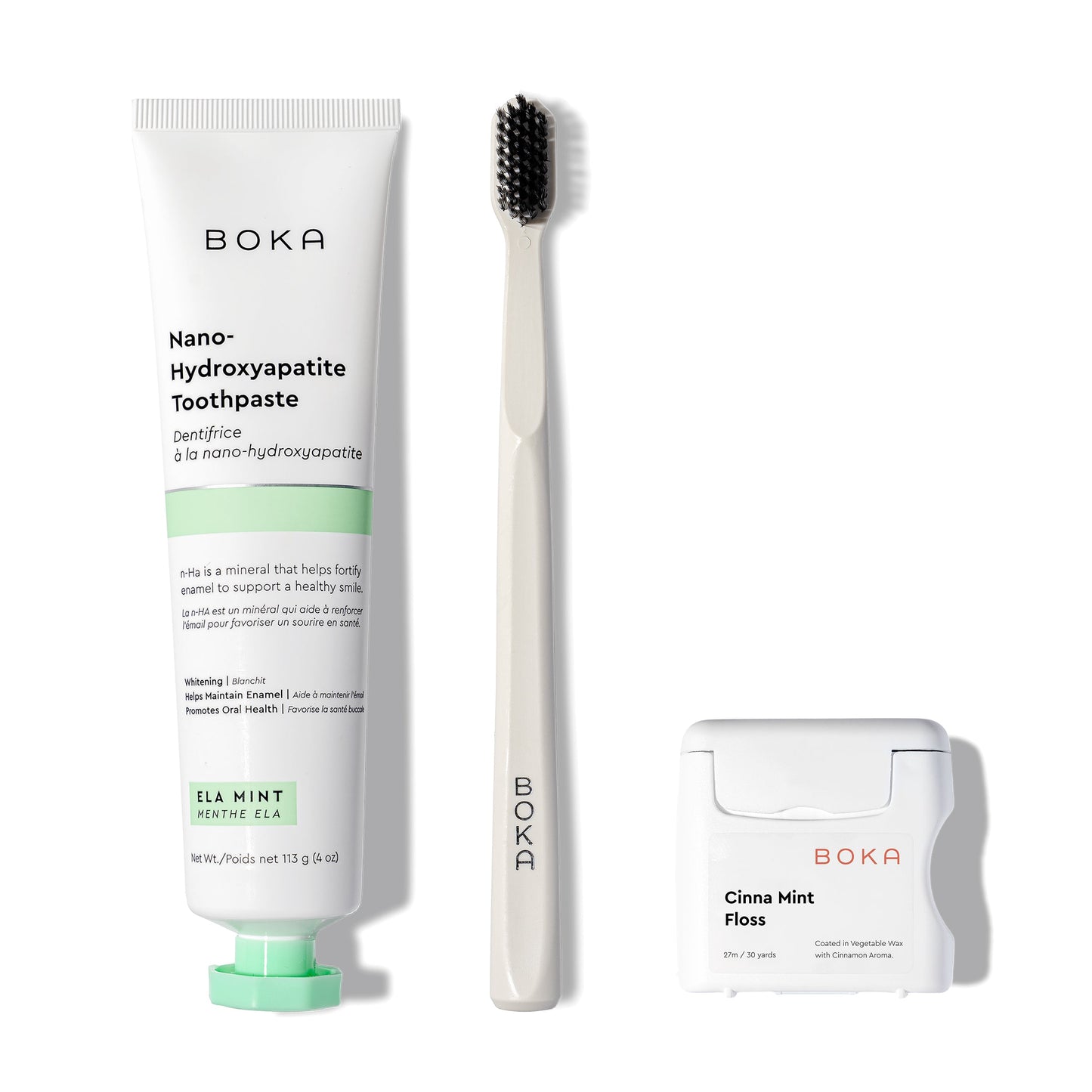 Classic Kit with activated charcoal bristles and nano-hydroxyapatite toothpaste on a white background.