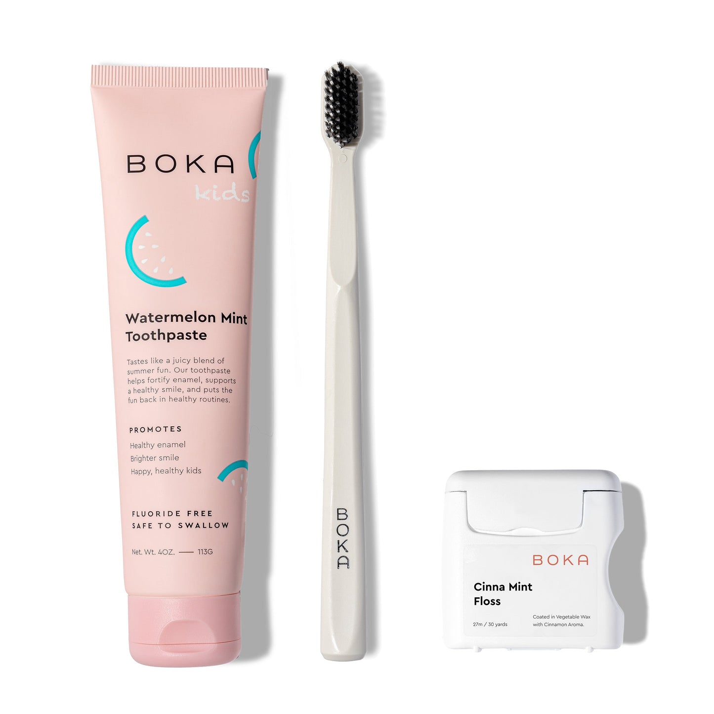 Classic Kit includes nano-hydroxyapatite toothpaste, white toothbrush, and teflon-free floss.
