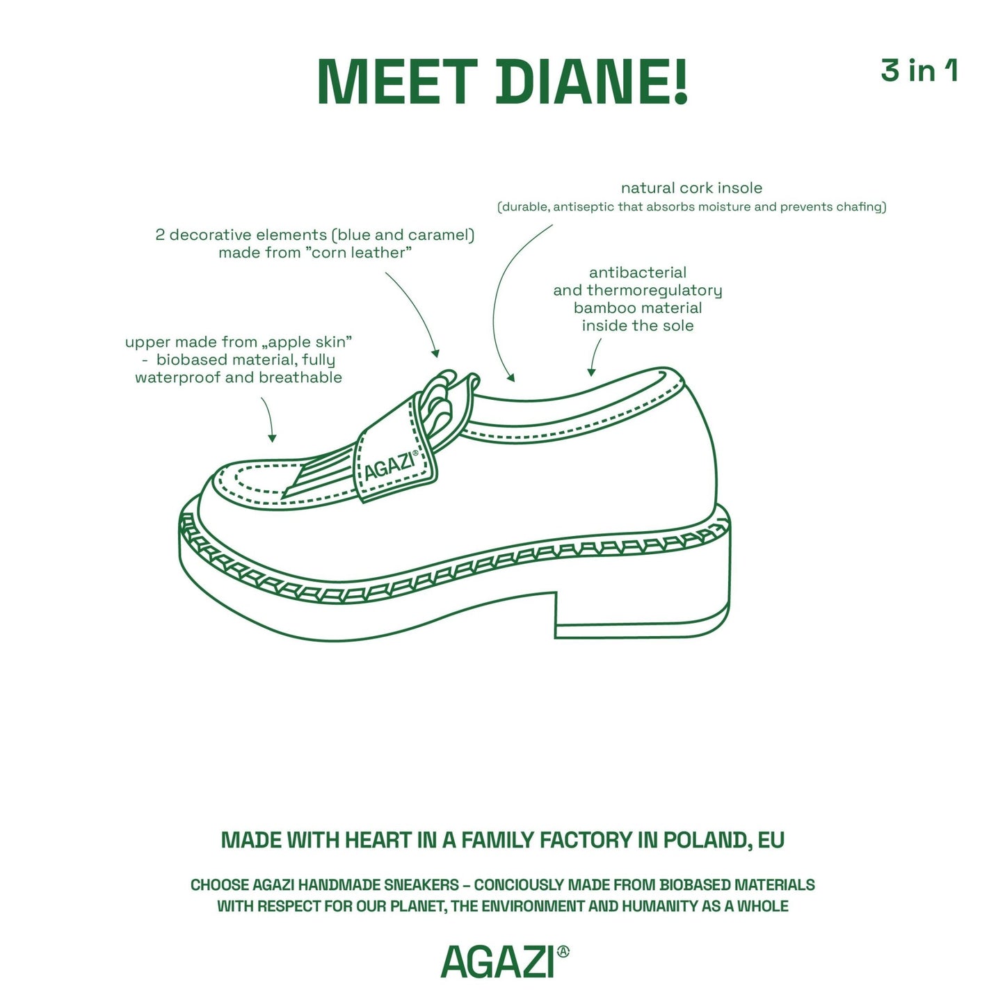 3 in 1 Apple loafers DIANE – chocolate, dark sole - Vegan America