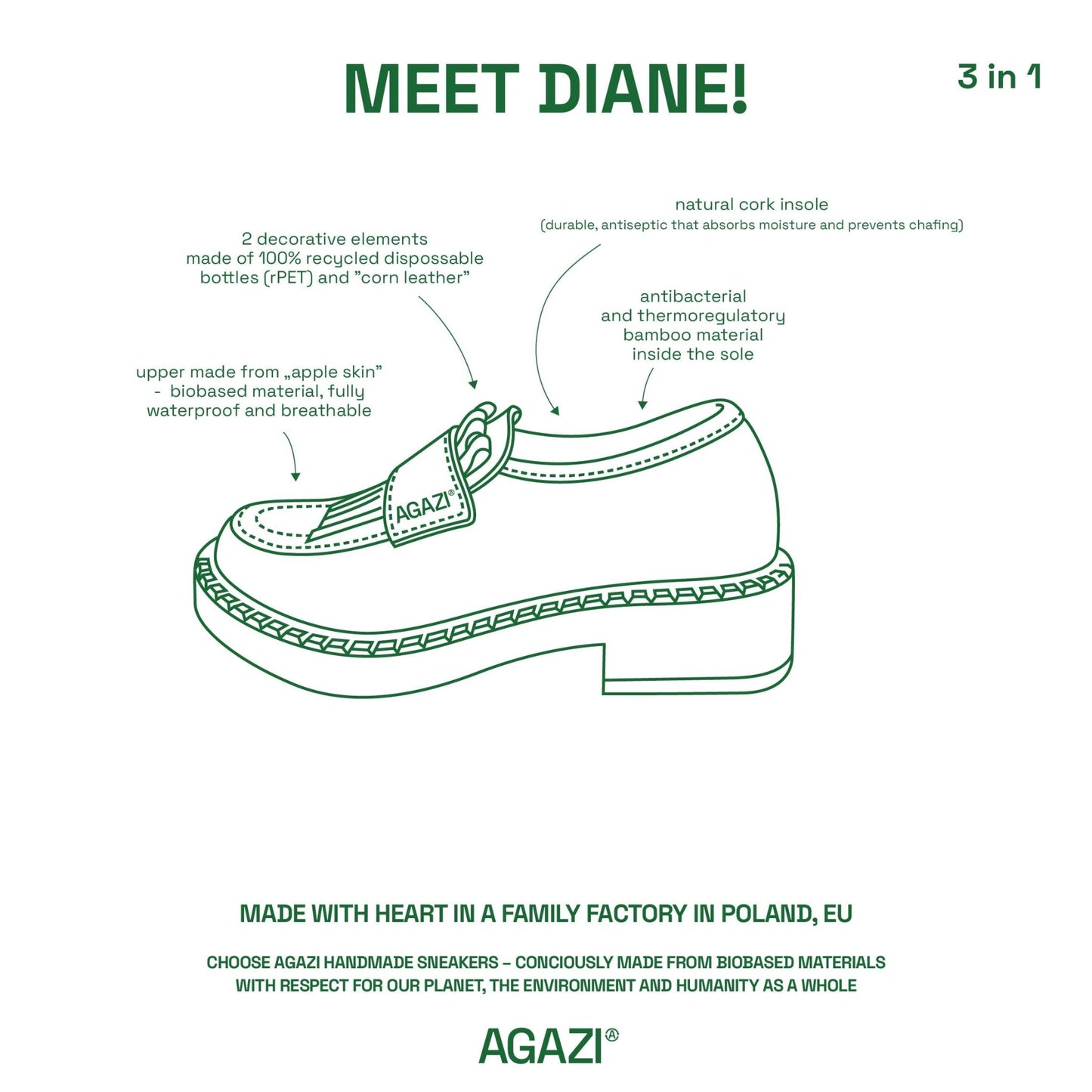 3 in 1 Apple loafers DIANE – chocolate, light sole - Vegan America
