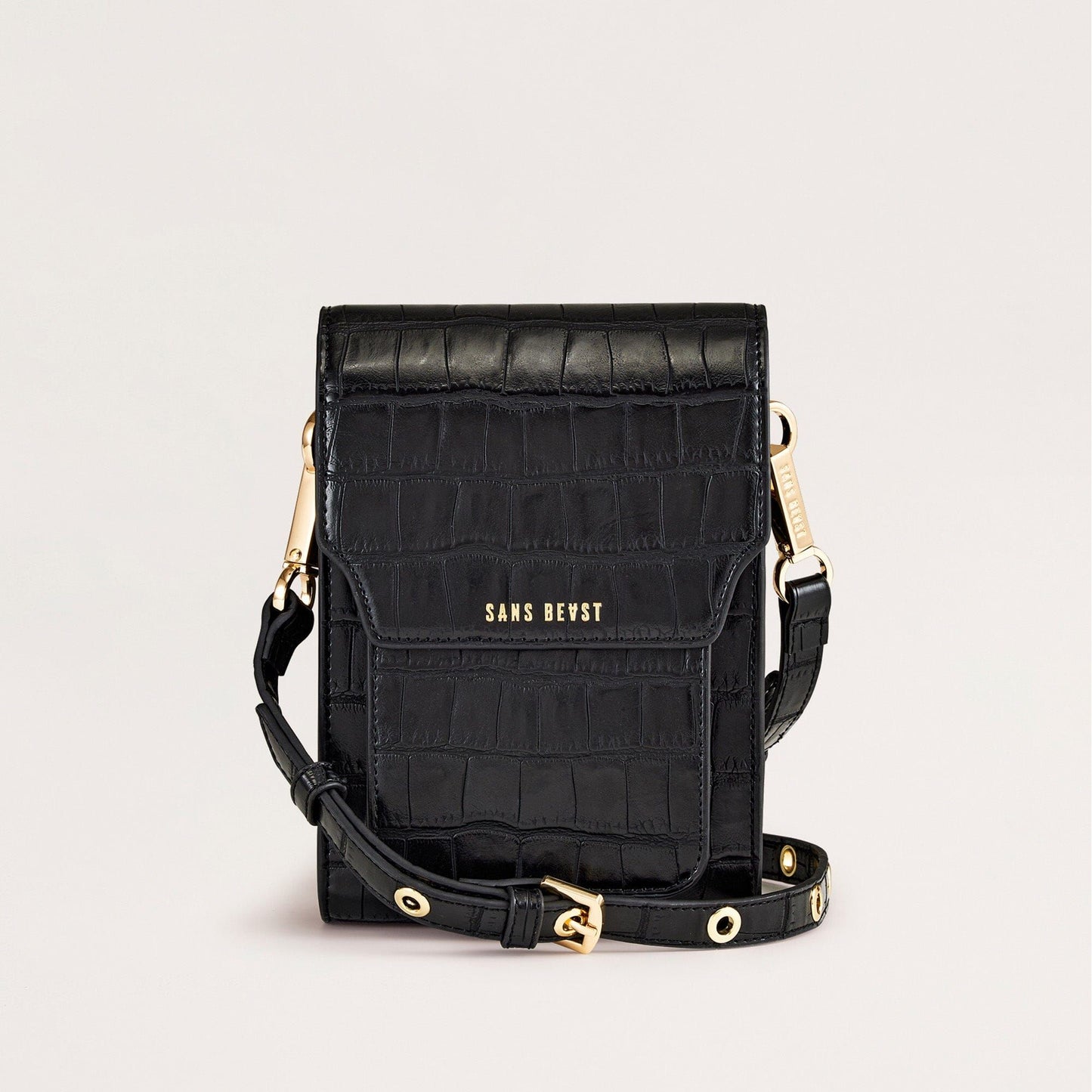 Bandolier Crossbody - Noir Croco + Gold