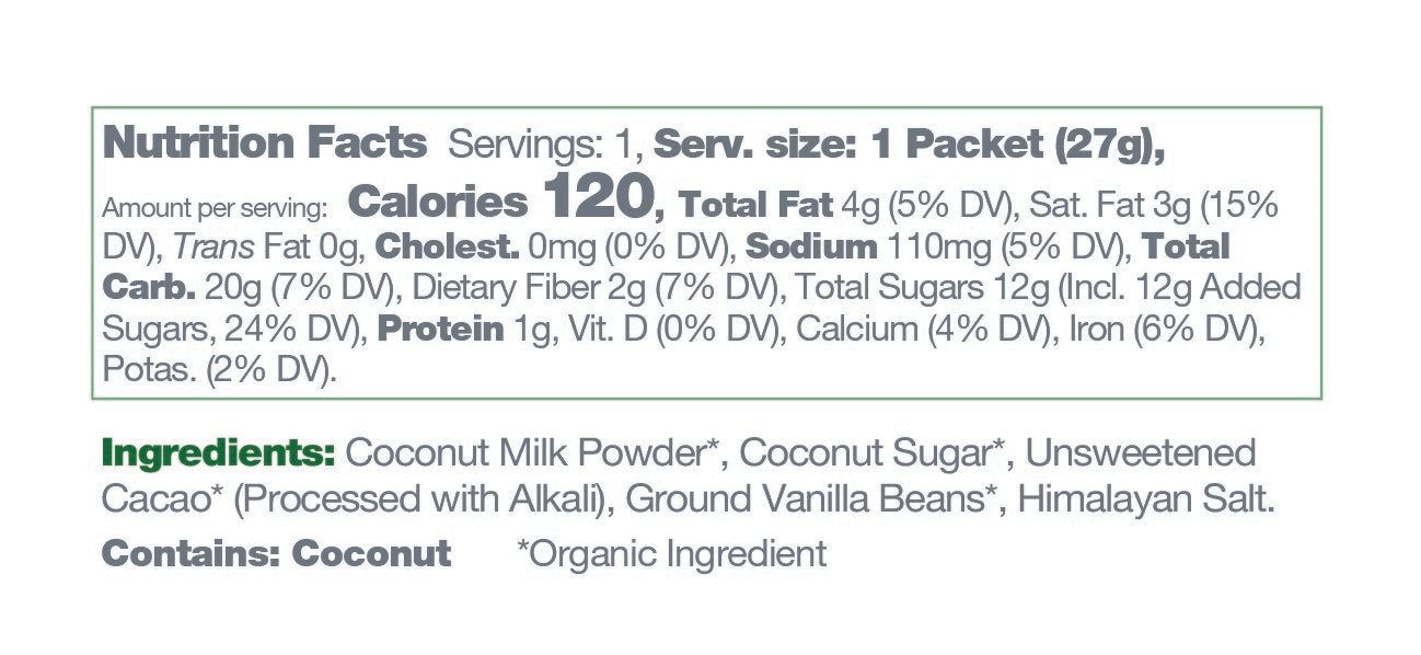 Instant Dairy Free Coconut Hot Cocoa Mix | Single Serving | Gluten Free, Vegan and Organic - Bare Life