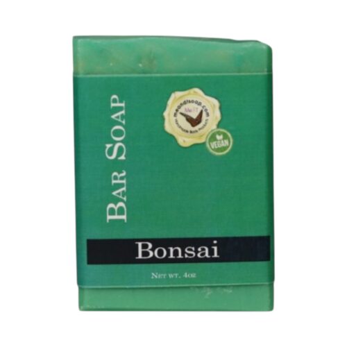 Bonsai Bar Soap shown with a green label