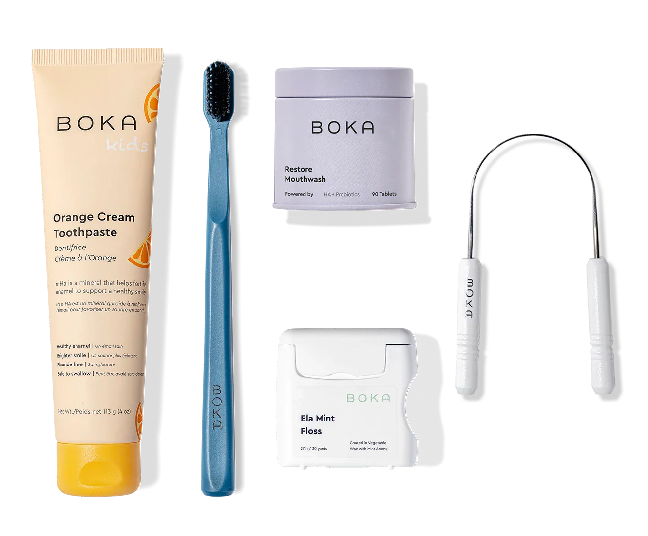 Complete Kit: fluoride-free toothpaste, toothbrush, probiotic mouthwash tablets, floss & tongue scraper.