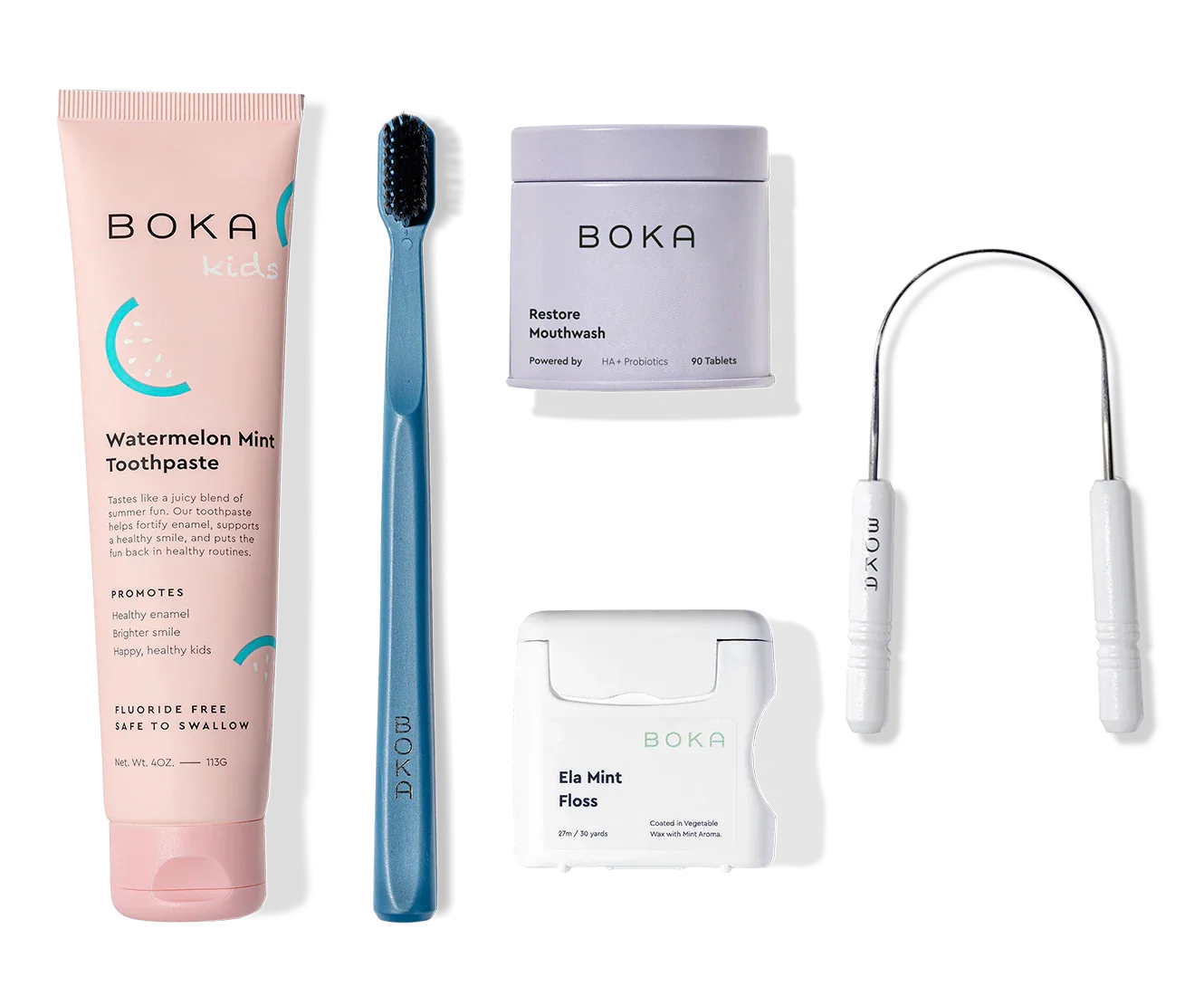 Complete Kit with probiotic mouthwash, fluoride-free toothpaste, floss, and tongue scraper.