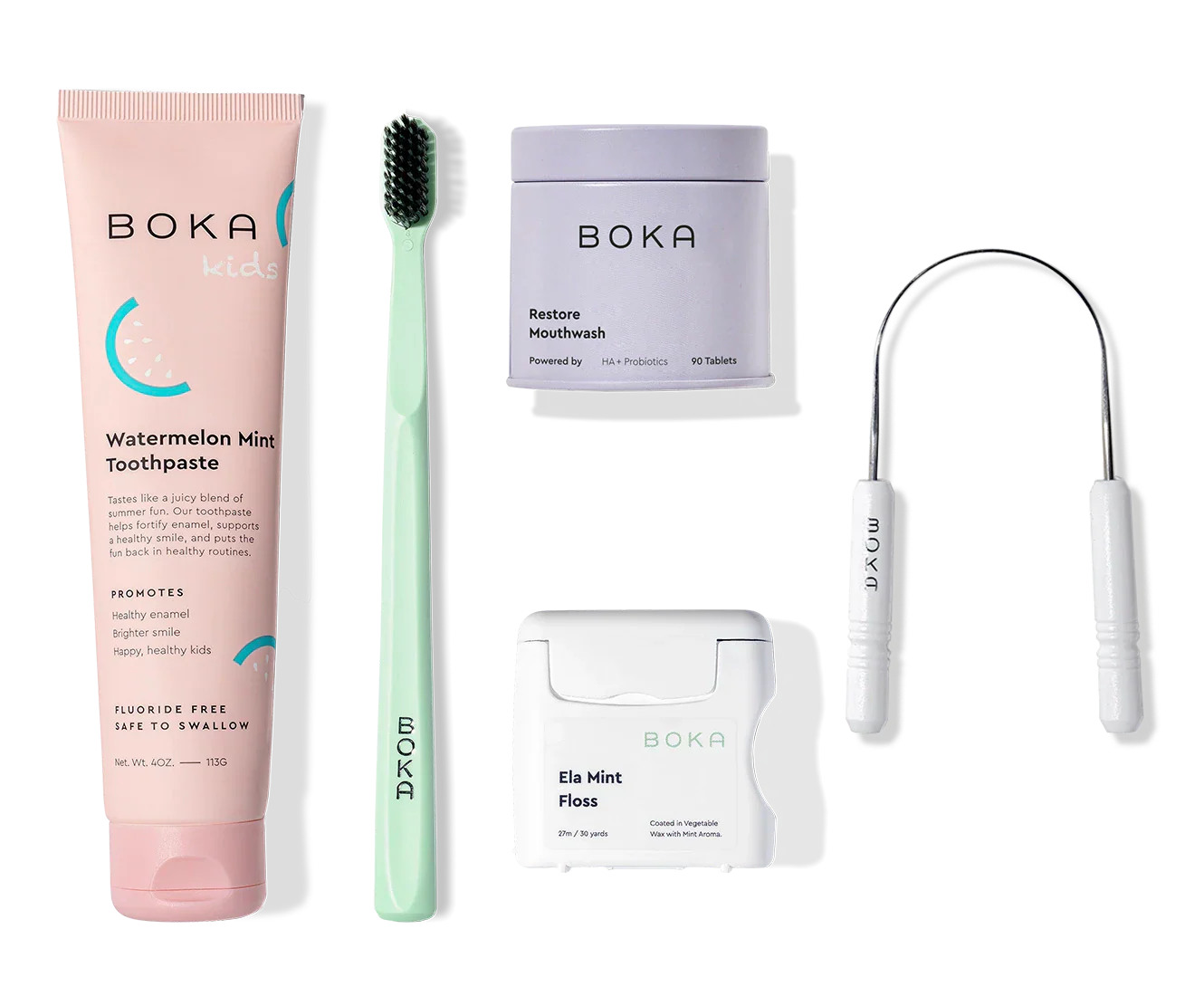 Complete Kit: fluoride-free toothpaste with nano-hydroxyapatite, floss, and charcoal bristle brush.