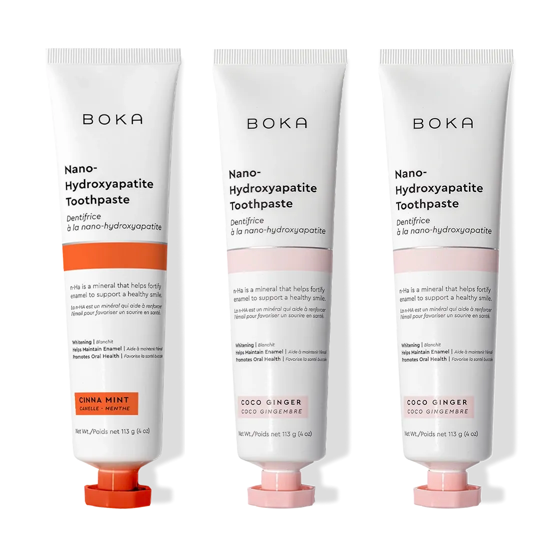 Cinna Mint 3 Pack Nano (n-Ha) Toothpaste in cinnamon flavor freshens breath.
