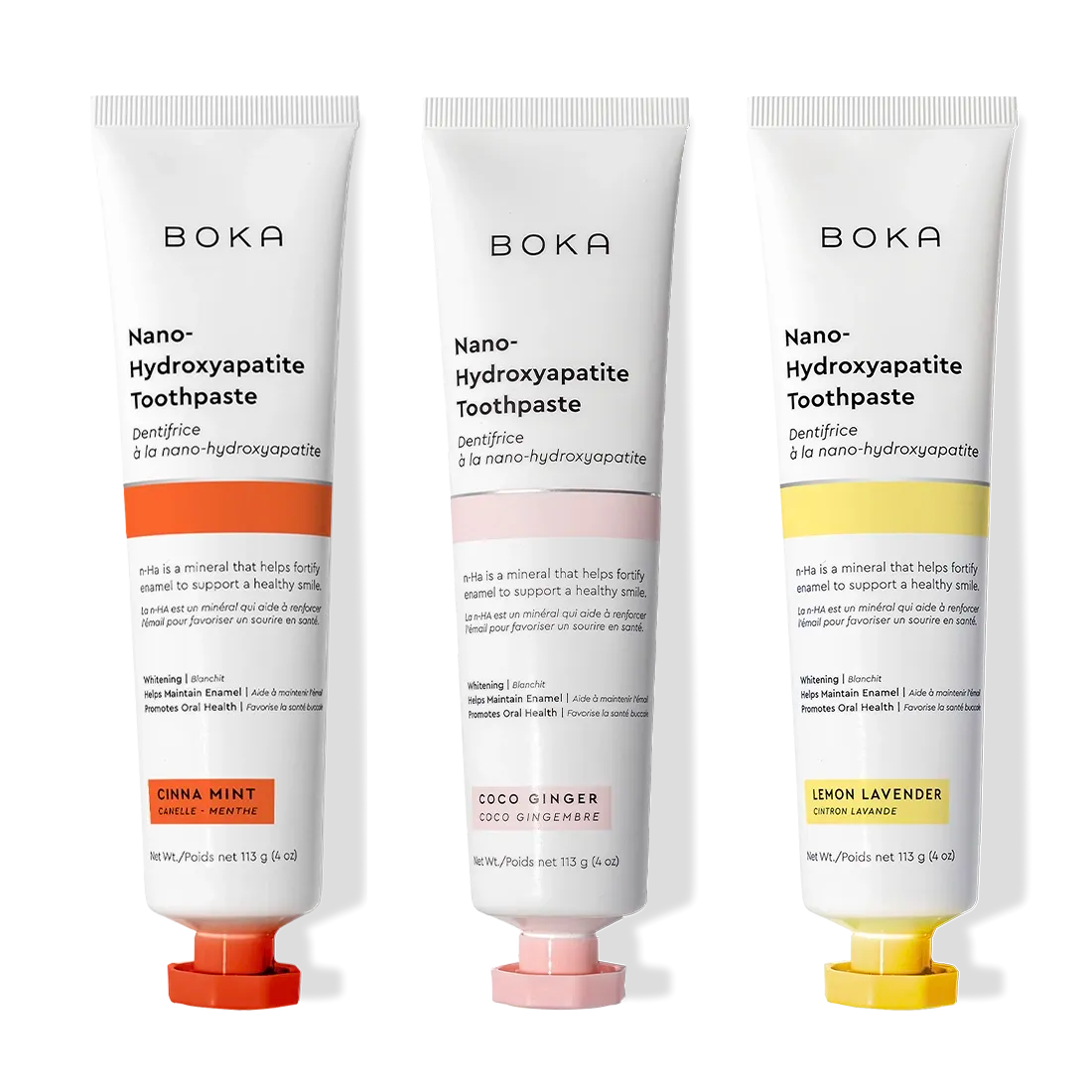 Boka Cinna Mint 3 Pack Nano (n-Ha) Toothpaste for enamel care in a refreshing flavor.