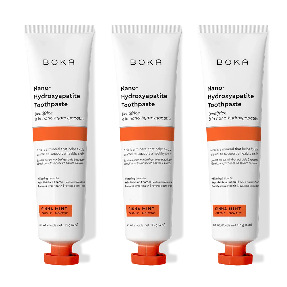 Cinna Mint 3 Pack Nano (n-Ha) Toothpaste freshens breath with a cinnamon flavor.