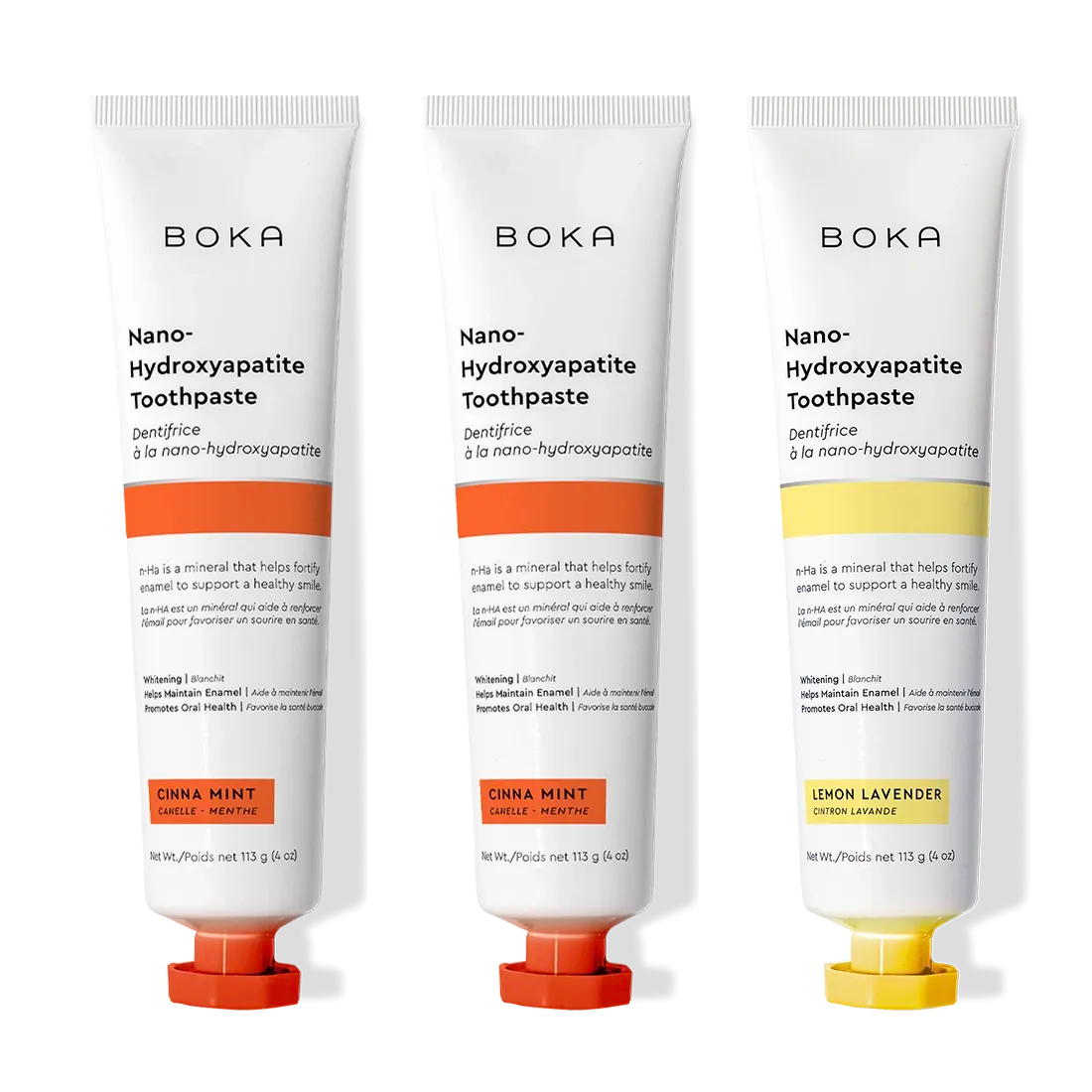 Cinna Mint 3 Pack Nano (n-Ha) Toothpaste freshens breath in Cinna Mint and Lemon Lavender flavors.