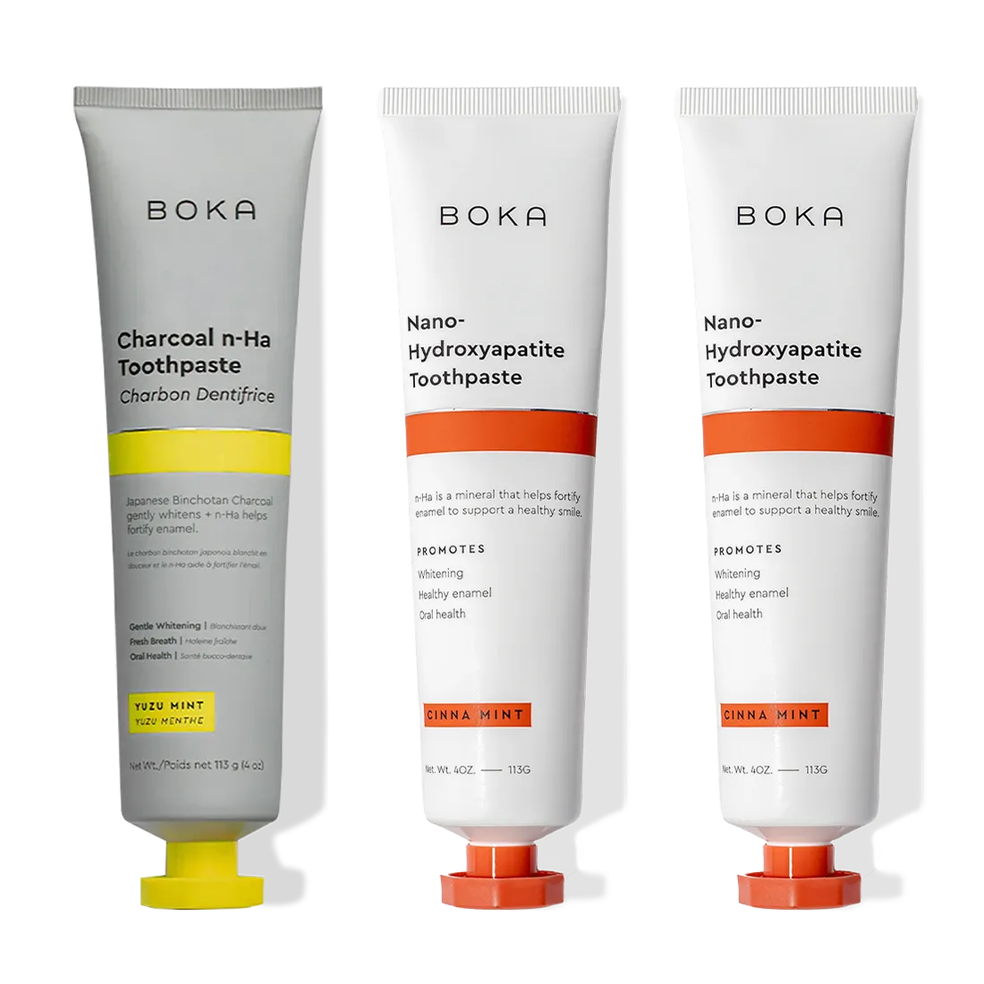 Three tubes of Charcoal Yuzu Mint Whitening n-Ha Toothpaste 3-pack.