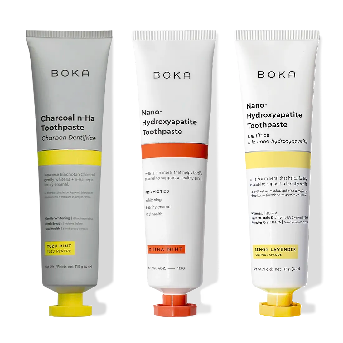 Three tubes of Charcoal Yuzu Mint Whitening n-Ha Toothpaste 3-pack for a brighter smile.