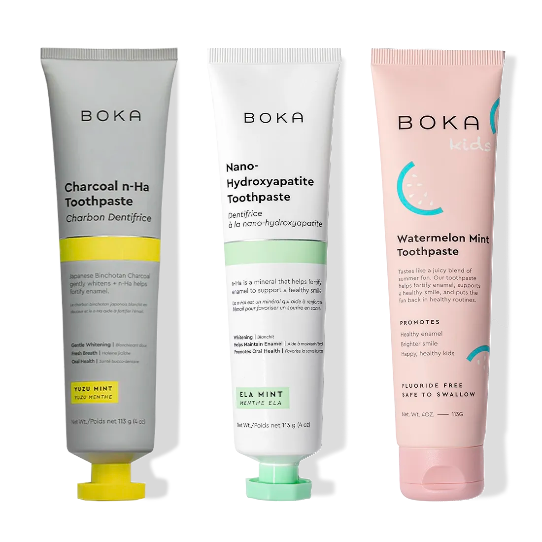 Get a brighter smile with the Charcoal Yuzu Mint Whitening n-Ha Toothpaste 3-pack from Boka.